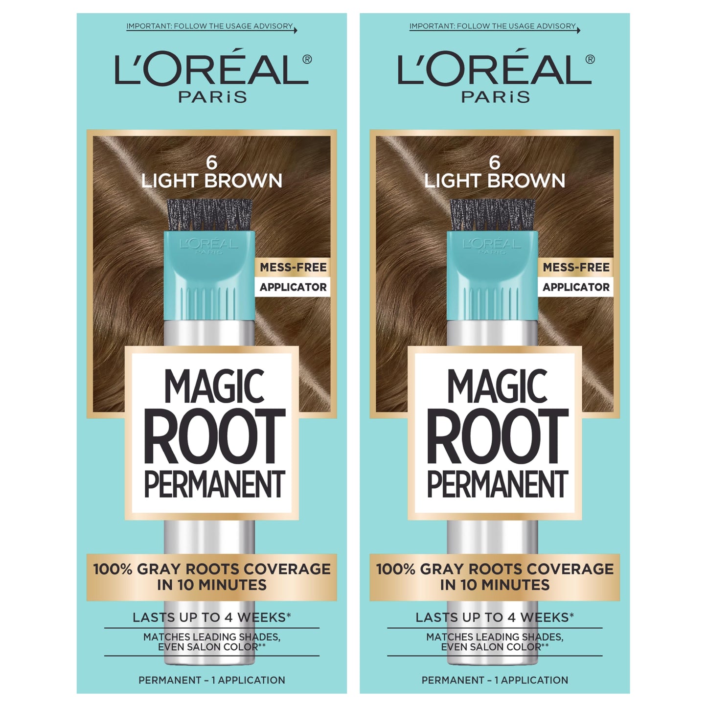 Light Blue L’Oréal Paris Magic Root Permanent Hair Color, 10 Minute Root Coloring Kit with 100% Gray Hair Coverage, 6 Light Brown, 2 Count