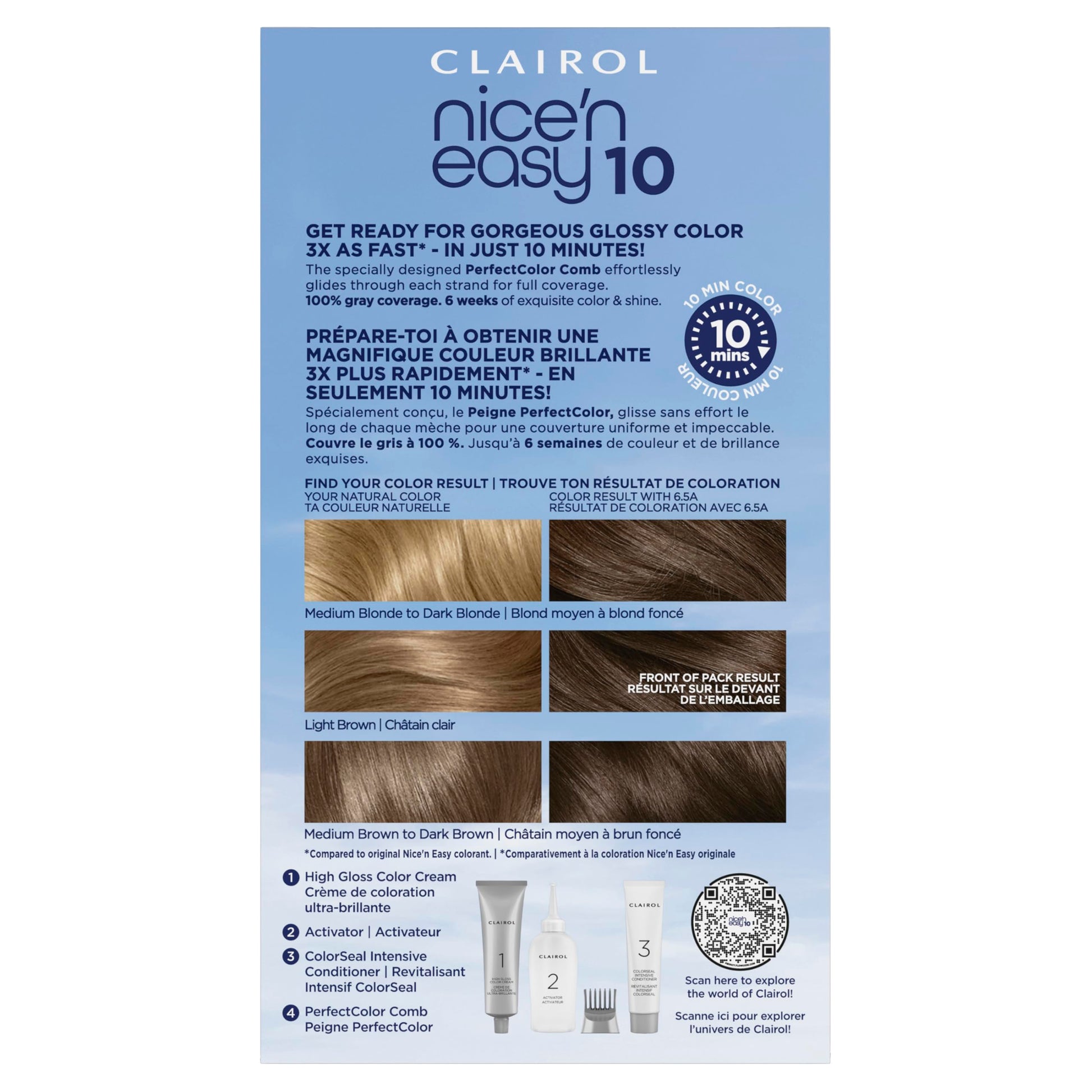 Sky Blue Clairol Nice'N Easy 10 Permanent Hair Dye, 4 Dark Brown Hair Color, Pack of 1