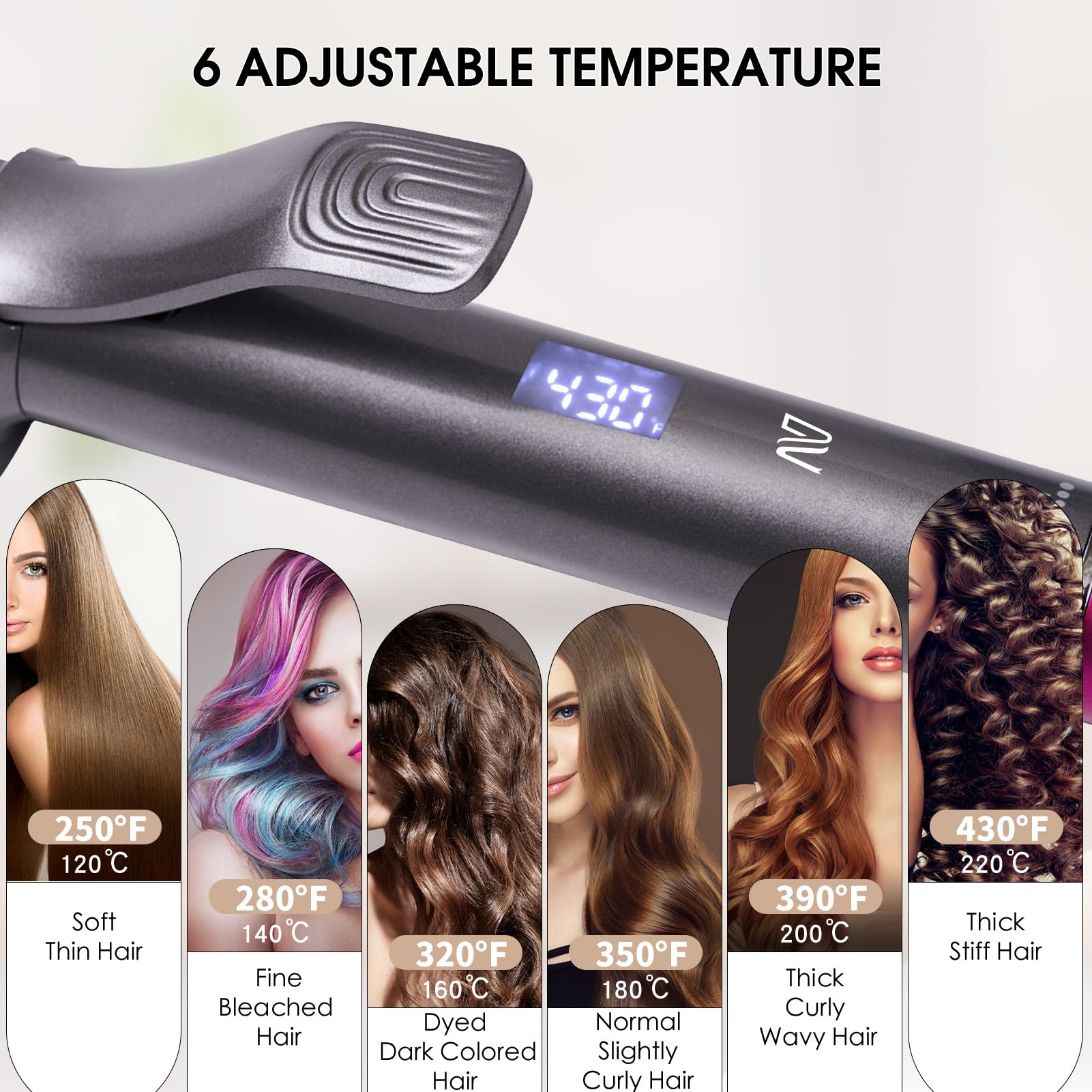 Lavender Nycoba Curling Iron, 1 1/4 Inch Hair Curling Wand with Ceramic Coating, Professional Hair Curler, Fast Heating up to 430°F, Wide Voltage for Worldwide, 60 Mins Auto Off, Magenta