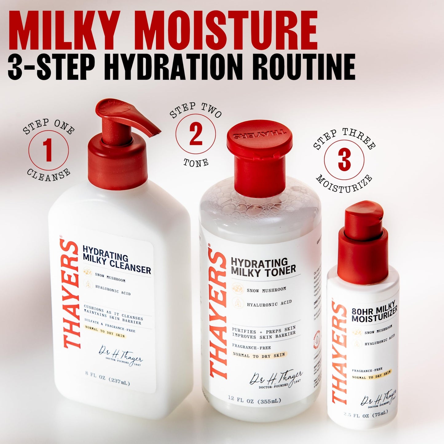 White Smoke THAYERS 80HR Face Moisturizer, Face Cream with Hyaluronic Acid and Snow Mushroom, Milky Moisturizer, Lightweight Hydration for Normal to Dry Skin, Fragrance Free Skin Care, 2.5 Oz