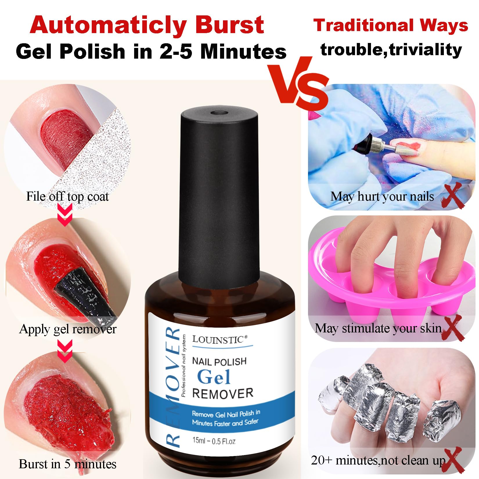 White Smoke Gel Nail Polish Remover - Gel Polish Remover Kit with Cuticle Oil & Latex Tape & Colored Peel Off Manicure Tools, Gel Remover for Nails 2-5 Minutes, No Soaking,Wrapping