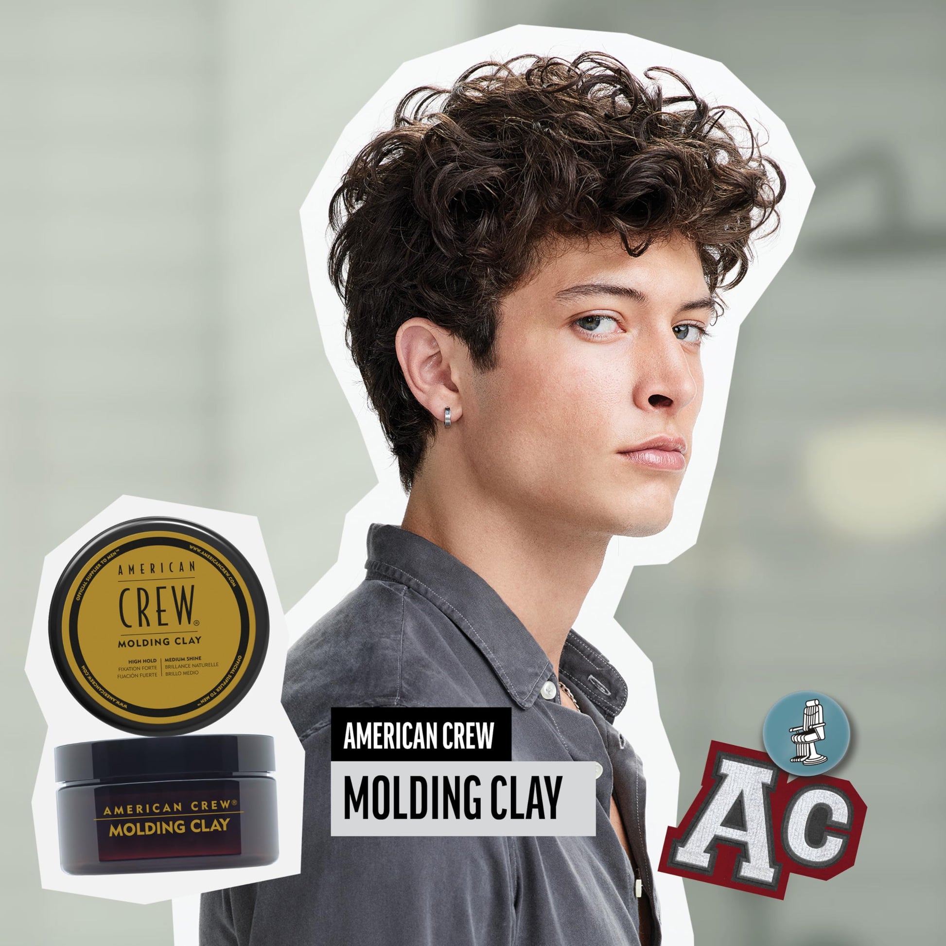 Gray American Crew Men's Hair Molding Clay, Like Styling Gel with Strong Hold & Medium Shine, 3 oz