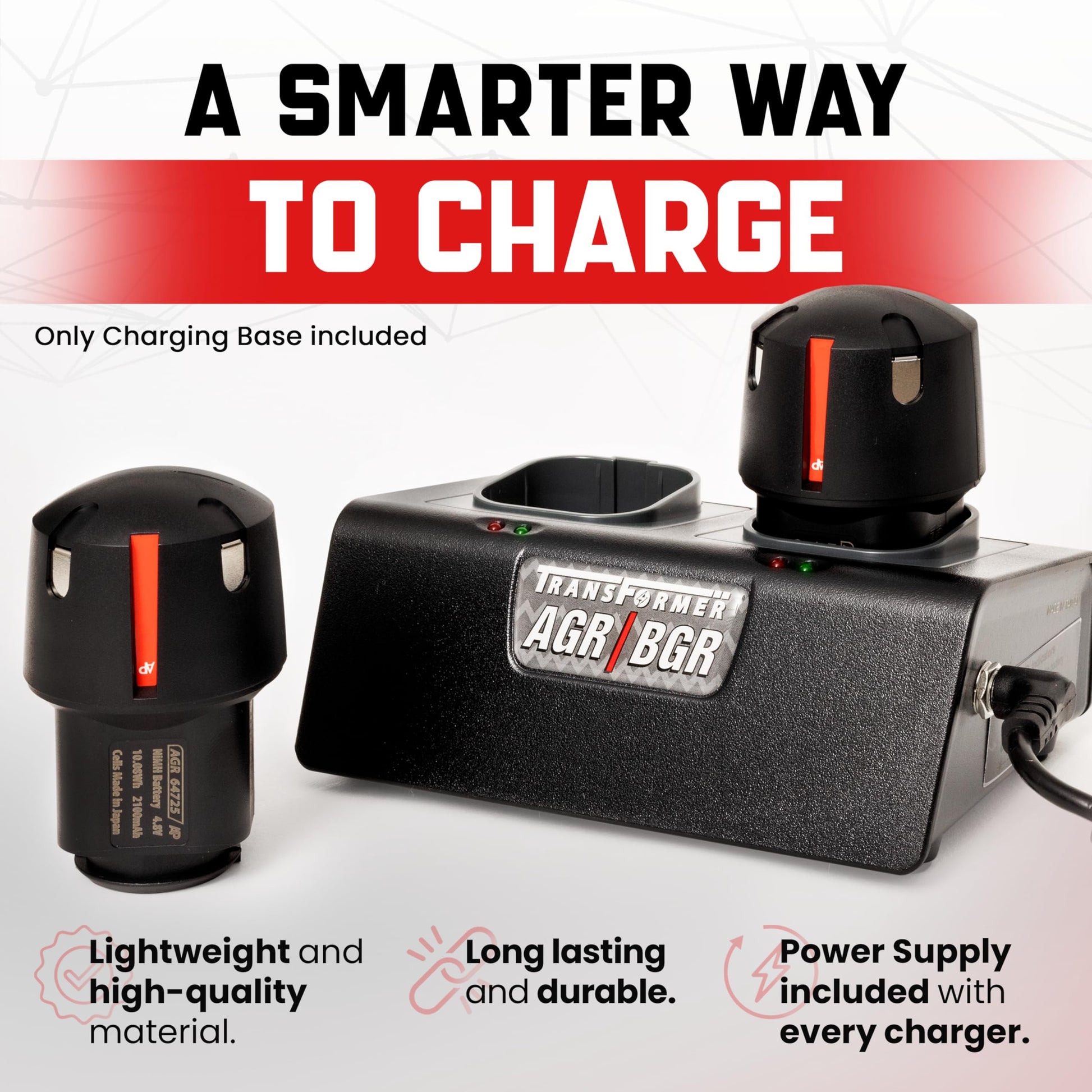 White Smoke Artisan Power Dual Battery Charger for Andis PowerGroom | Best for AGR and BGR Series Clippers | Durable Connectors, LEDs Status and a Powerful DC Power Supply | Charges 2 Batteries at Once