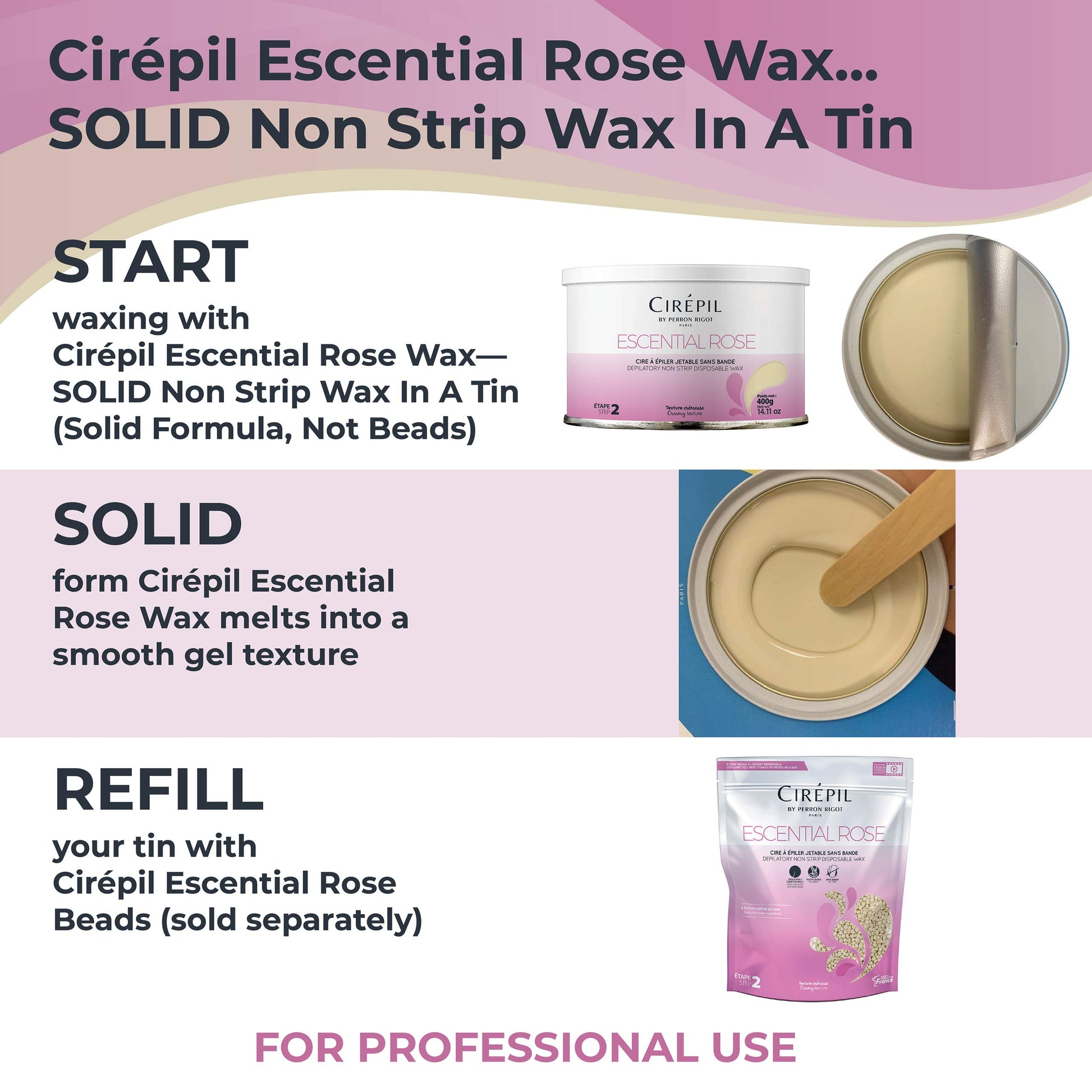 White Smoke Cirepil - Escential Rose - 400g / 14.11 oz Hard Wax Tin - Creamy Stripless Wax for Sensitive Areas - Effective on Short & Shaved Hair - Professional Body & Bikini Depilatory Refill