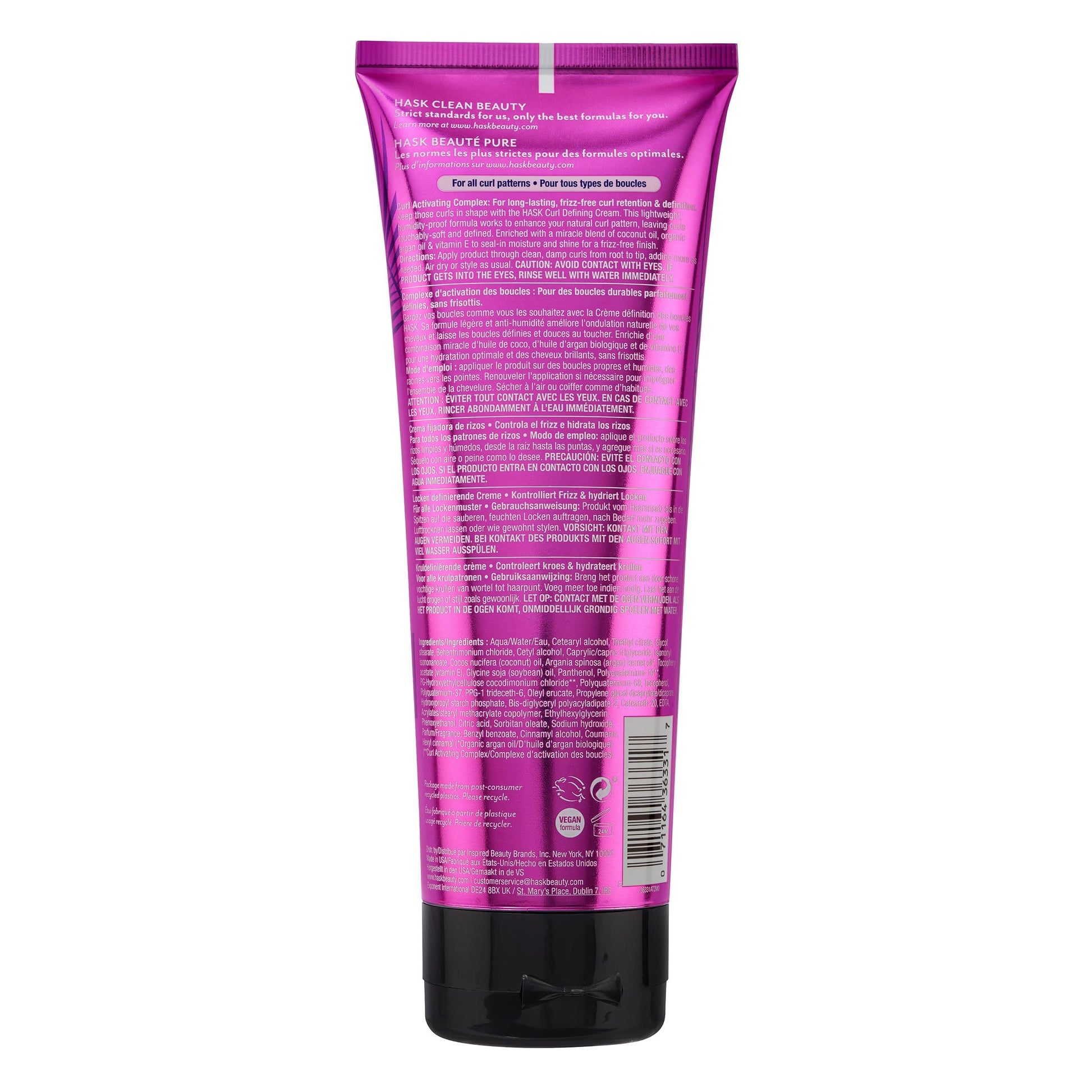 White Smoke HASK CURL CARE Curl Defining Cream - vegan formula, cruelty free, color safe, gluten-free, sulfate-free, paraben-free