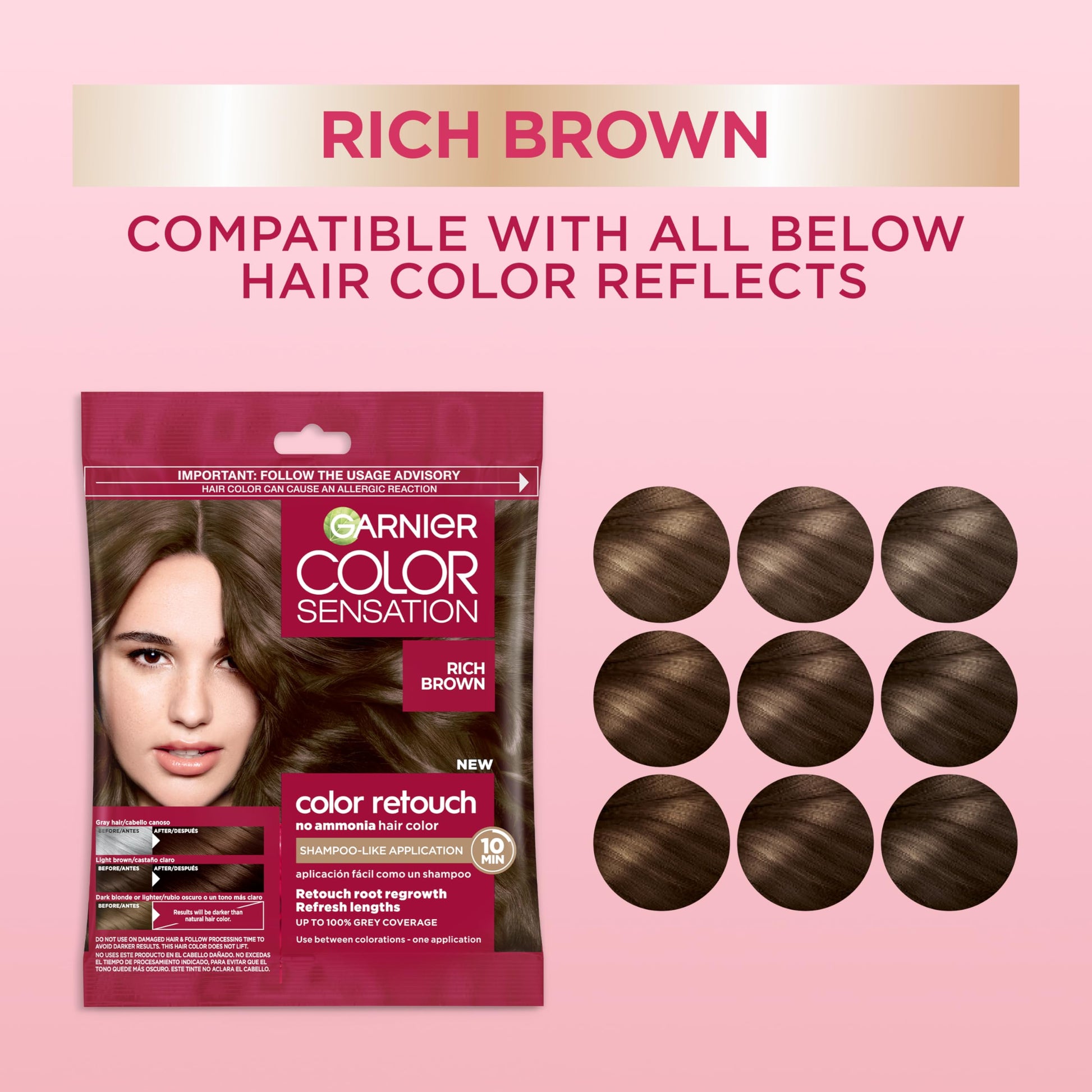 Pink Garnier Color Sensation Color Retouch, Demi Permanent Hair Dye for Roots with 100% Gray Coverage, Rich Brown Hair Dye 6.0, Pack of 6 (Packaging May Vary)