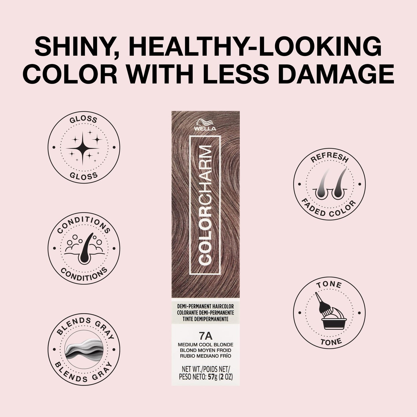 Misty Rose COLORCHARM Demi Permanent Hair Color 7A Medium Cool Blonde Gloss, Refresh & Tone 2 Fl Oz