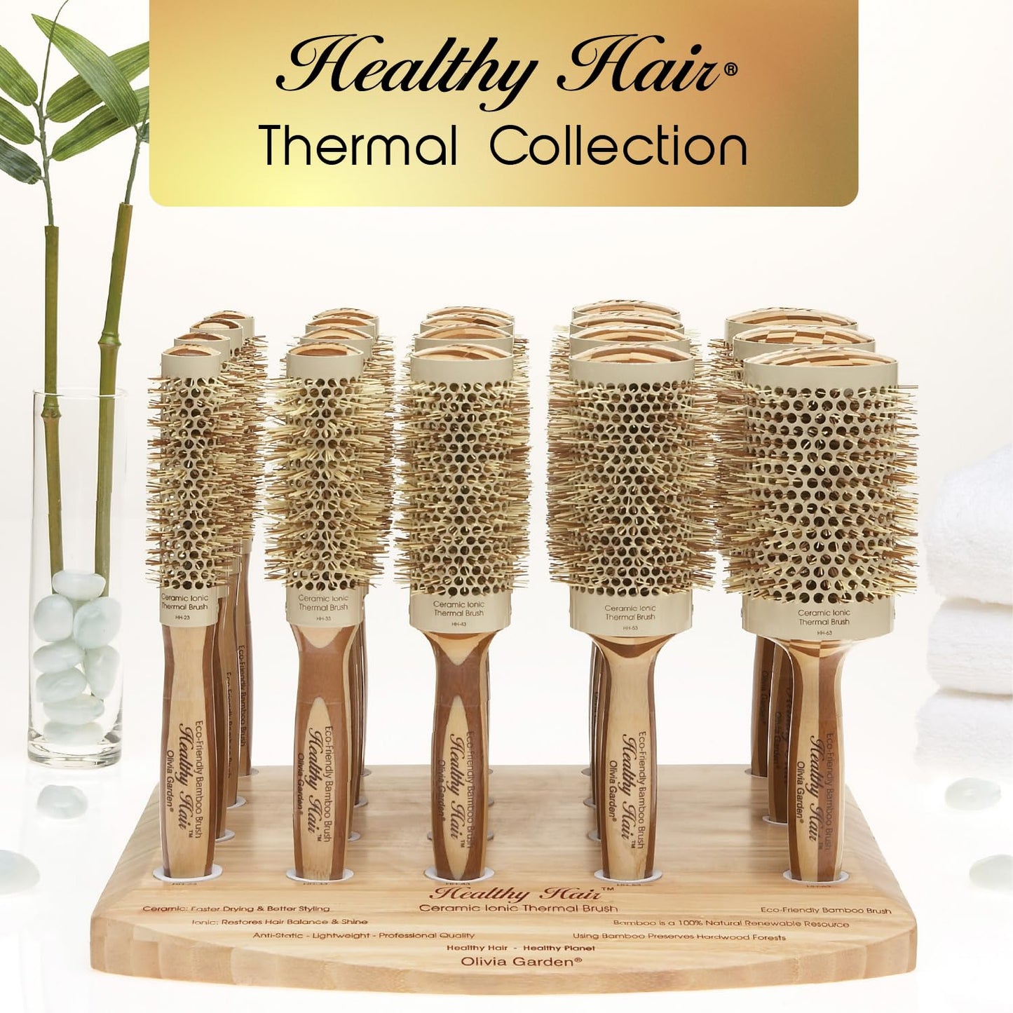 White Smoke Olivia Garden Healthy Hair Eco-Friendly Bamboo Ionic Thermal Round Hair Brush HH-23 (1")