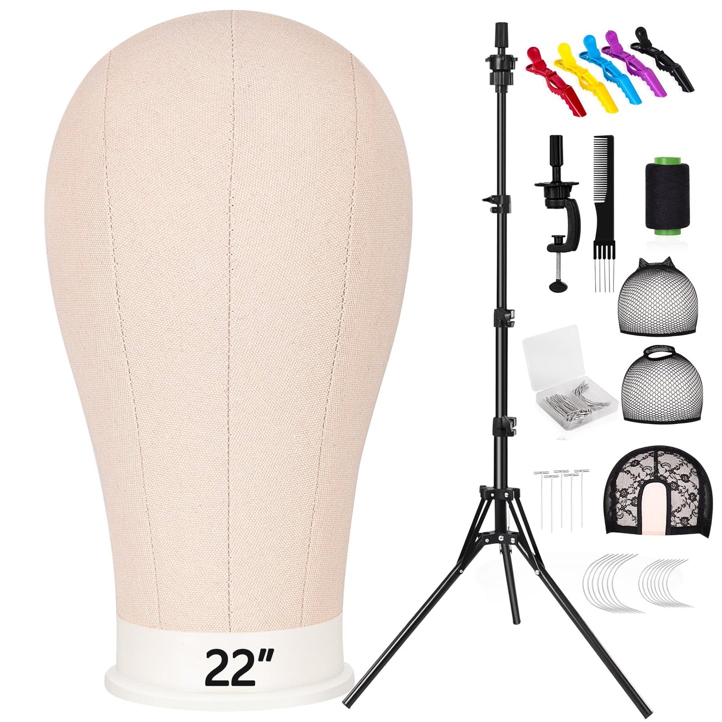 White Smoke Pet Baby 63In Wig Stand Tripod with 22In Head, Canvas Wig Head Stand with Mannequin Head for Wigs Manikin Head Block Set for Wigs Making Display