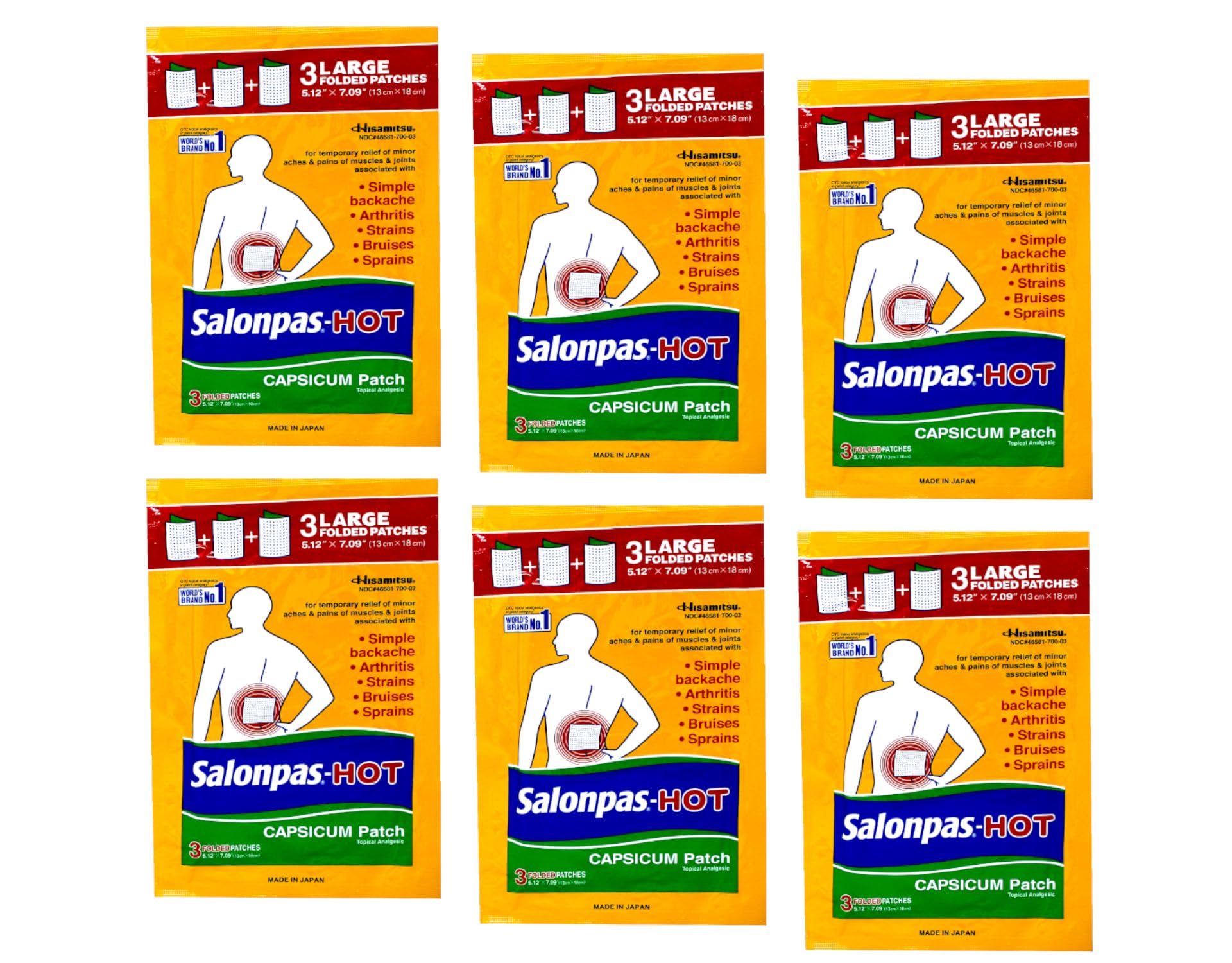 Beige Salonpas-Hot Capsicum Patch 3 Count (Pack of 6)