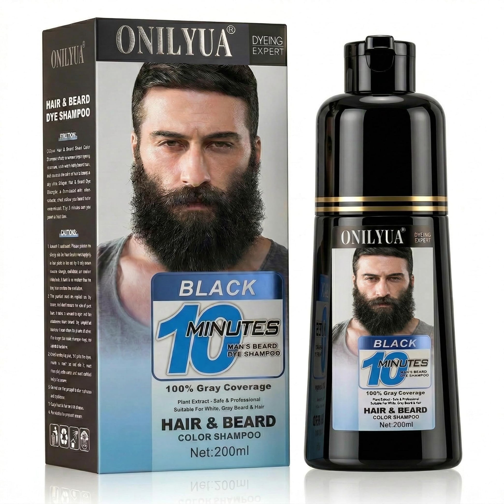 White Smoke Men's 3-in-1 Black Beard & Hair Dye Shampoo, Instant Grey Darkening Beard Color Shampoo in 10 Minutes, Simpler Gray Reducing Mustache & Beard Dye for Men, with Plant Extract for Healthy Facial Hair