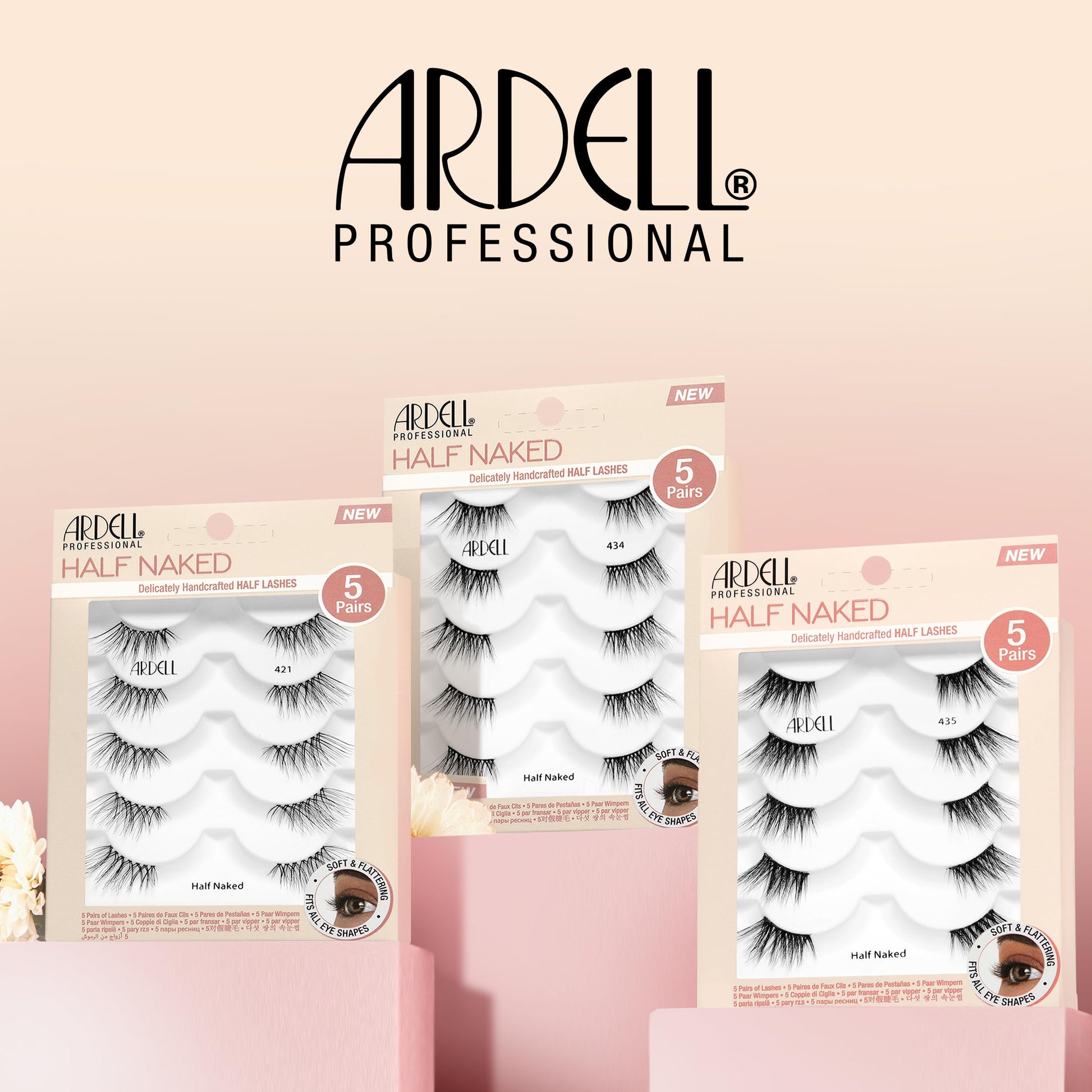 Antique White Ardell Naked Half Lashes 421 – Delicately Handcrafted Half Eyelashes Wispy Cat Eye Lashes Strips Fake Eyelash Strip for Natural Lift, 5 Pairs, 1 Pack