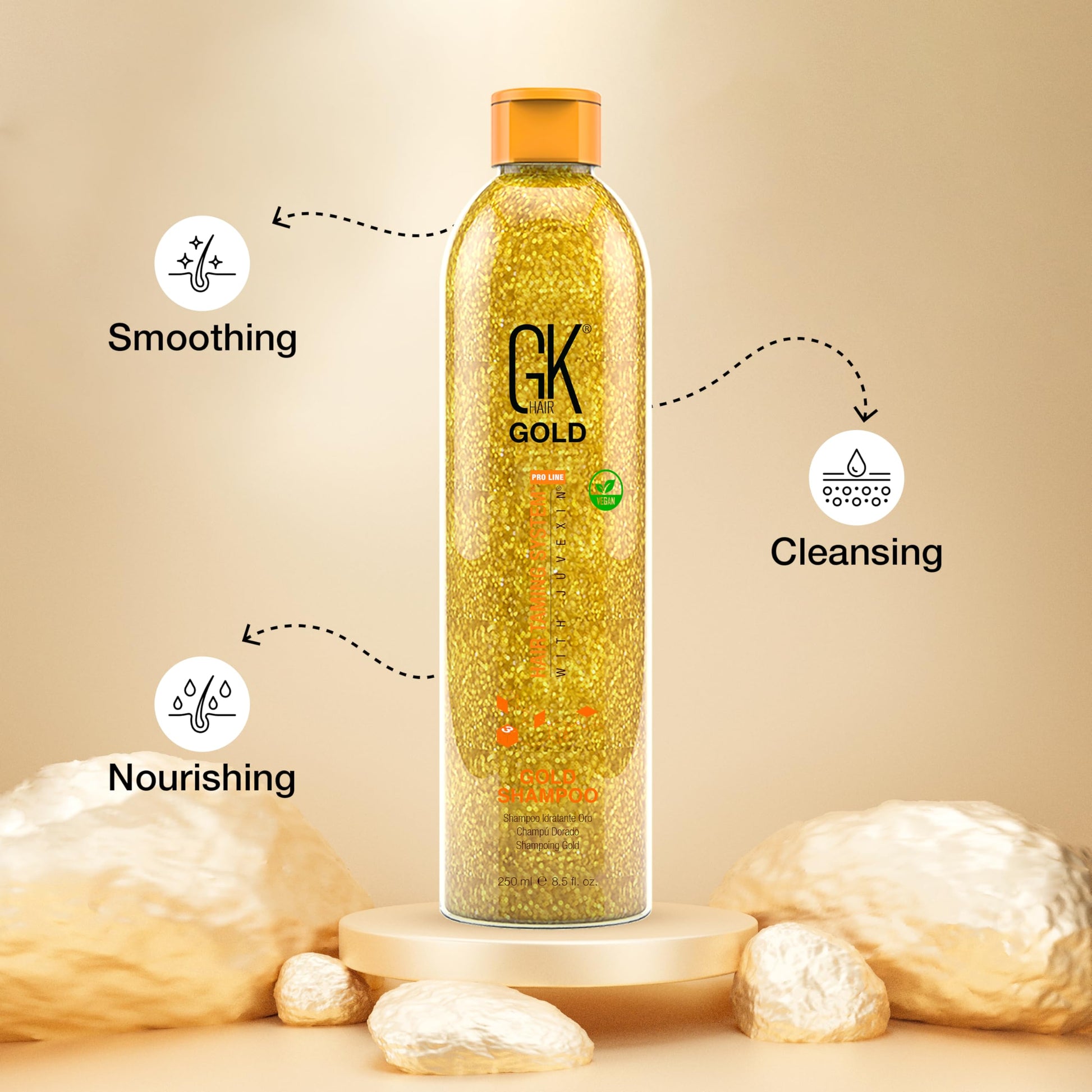Wheat GK HAIR Gold Shampoo 8.5 Oz Hydrating Hair Cleanser with Aloe Vera and Shea Butter for Dry Damaged Hair Frizz Control Smooth Soft Shine Wild Orchid Fragrance