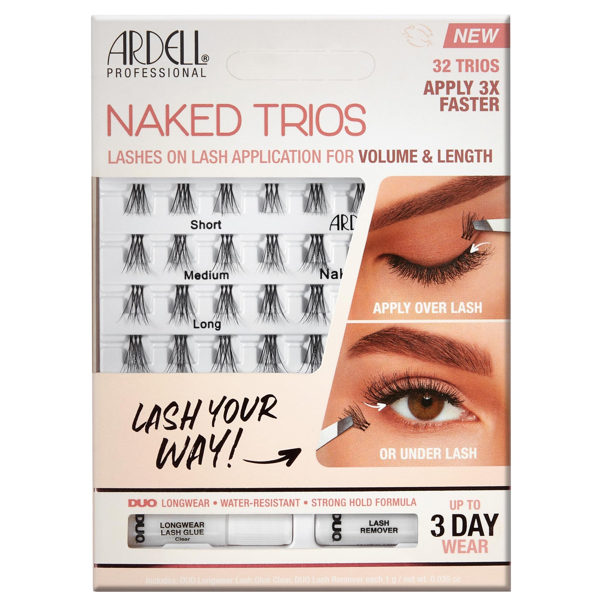 Lavender Ardell Naked Lashes Trios Kit, 32 Trios, 1 pack