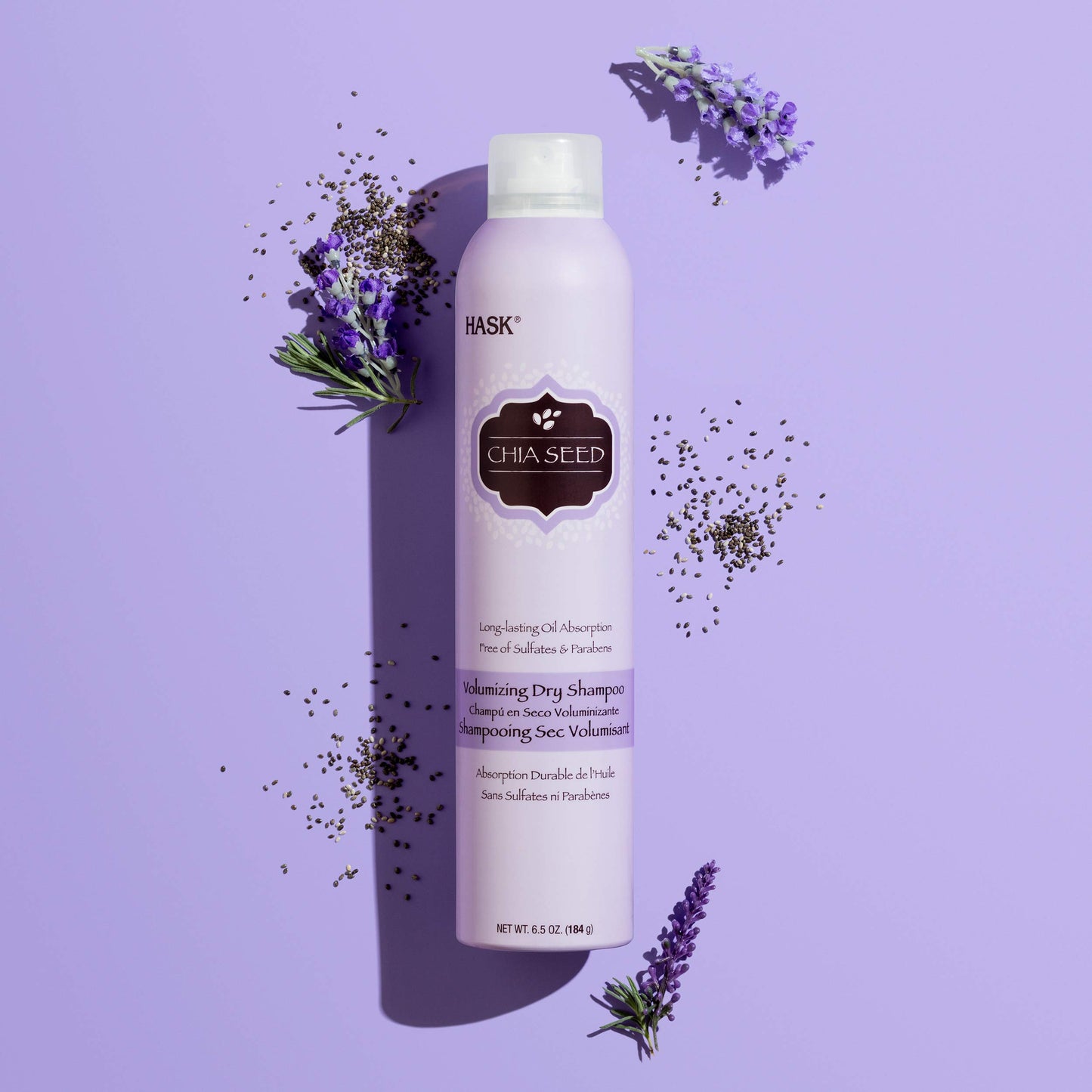 Light Steel Blue HASK Chia Seed Long-lasting Absorption Volumizing Dry Shampoo, 6.5 Oz