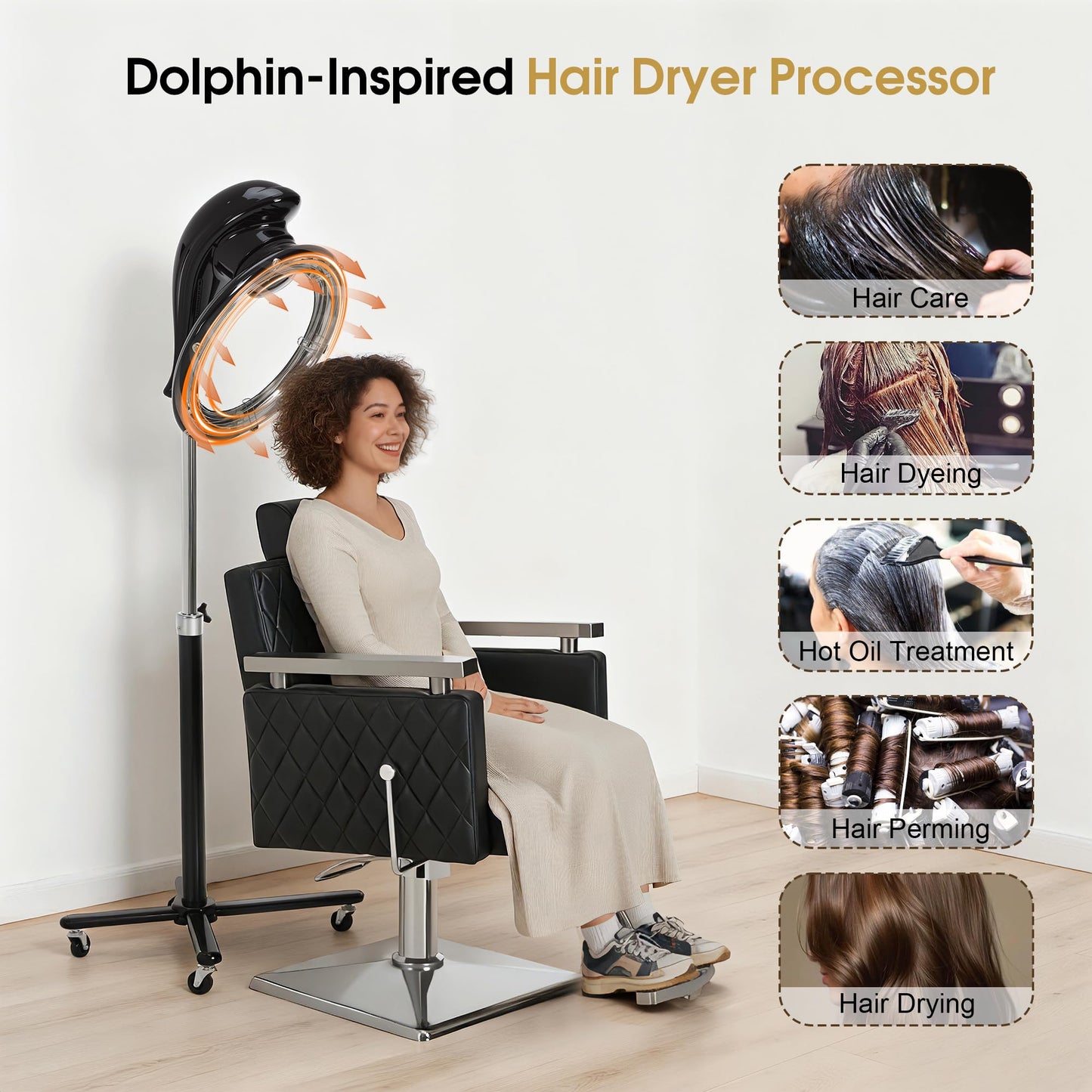 Lavender BarberPub Orbiting Hair Dryer Processor with Adjustable Height & Smart Control Panel, 1100W Salon Hair Care Stand Station with Rolling Base for Hairstylist HDP01 (Black)