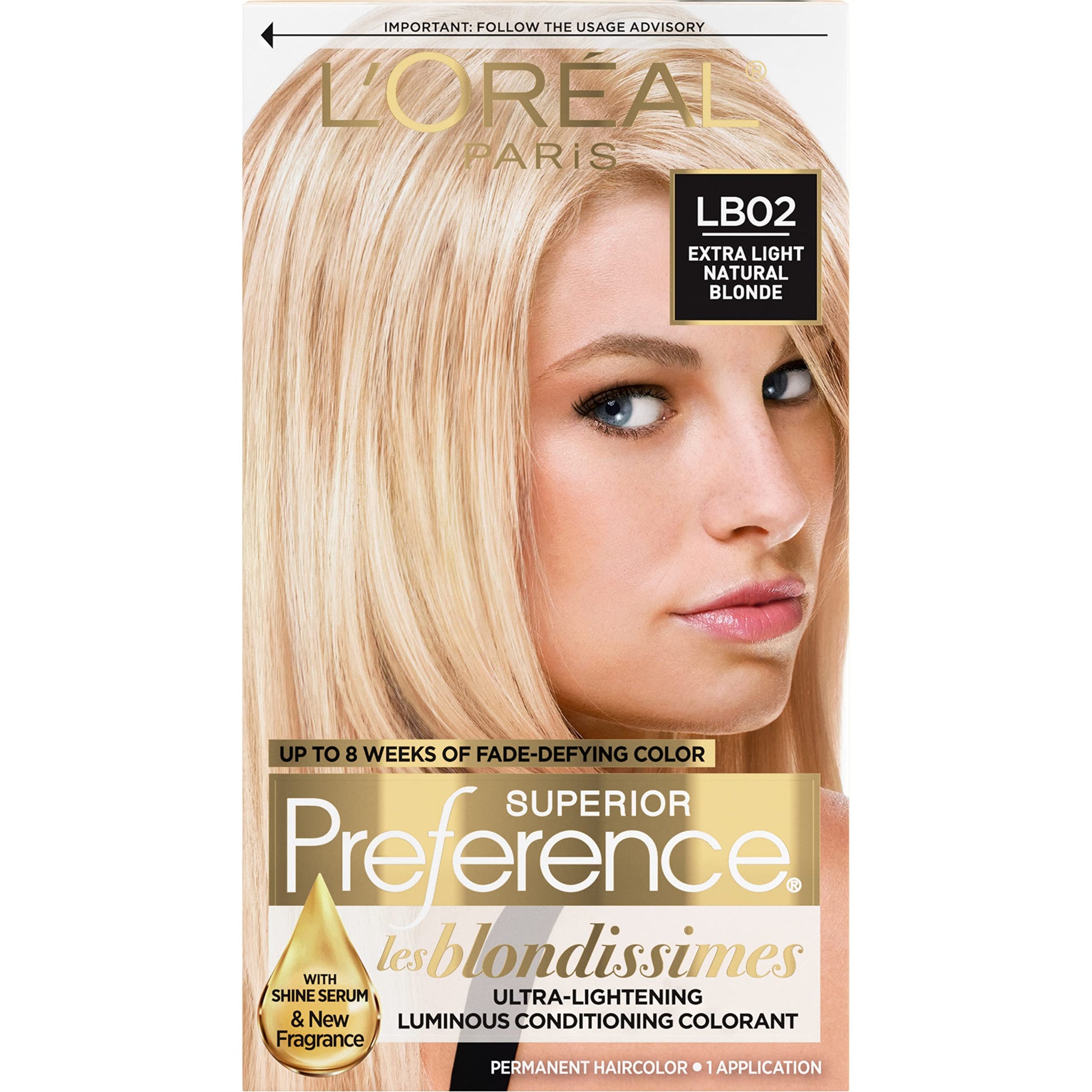 Tan L'Oreal Paris Superior Preference Fade-Defying + Shine Permanent Hair Color, LB02 Extra Light Natural Blonde, Pack of 1, Hair Dye