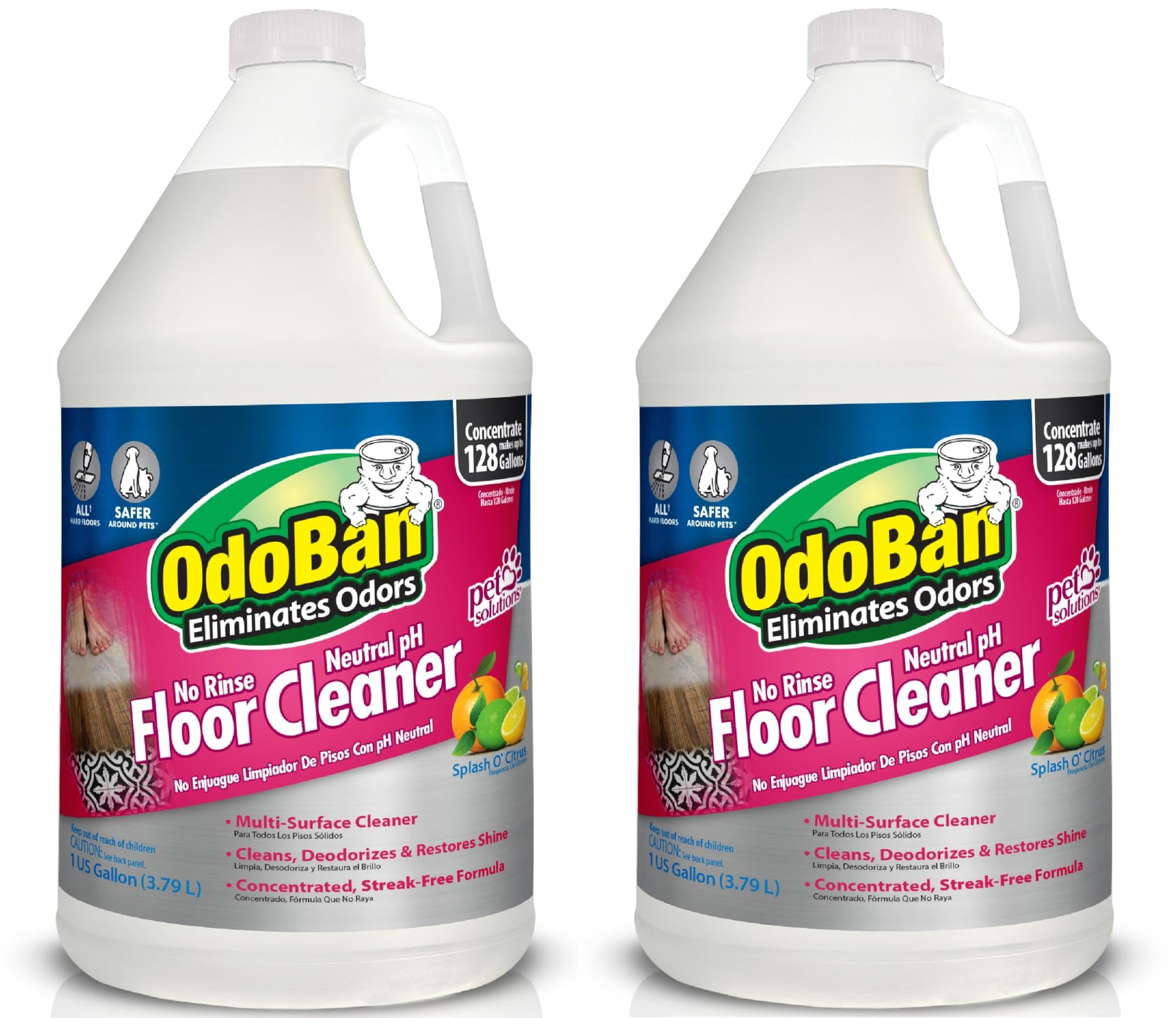 White Smoke OdoBan Pet Solutions No Rinse Neutral pH Floor Cleaner Concentrate, Made in the USA, Splash O' Citrus Scent, 2 Gallons