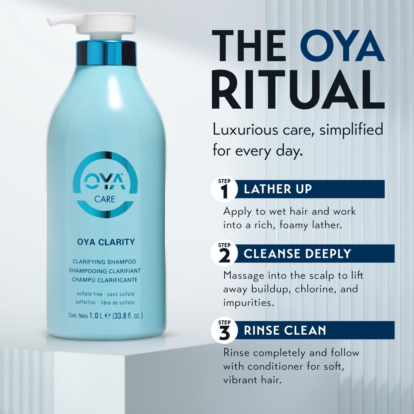 Alice Blue OYA Clarity Clarifying Shampoo - Sulfate Free Wash Removes Impurities, Residue & Buildup - Nourishing Formula w/Amino Acids, Sea Kelp & Green Tea - Salon Quality Care for All Hair Types - 33.8 Fl Oz