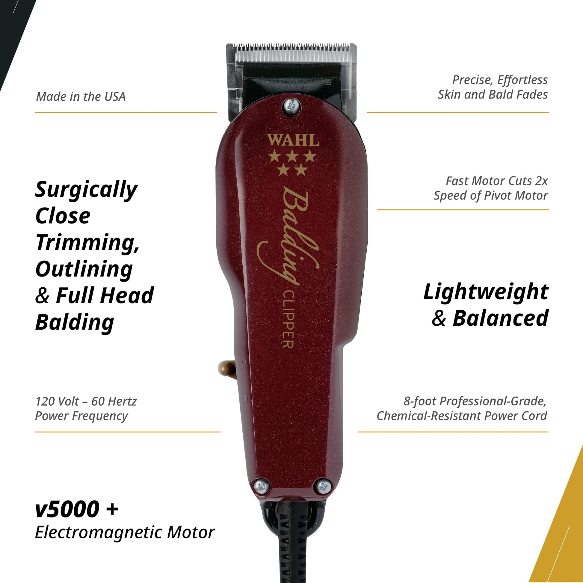 White Smoke Wahl Professional 5 Star Balding Clipper, Corded V5000 Electromagnetic Motor, for Ultra-Close Trimming