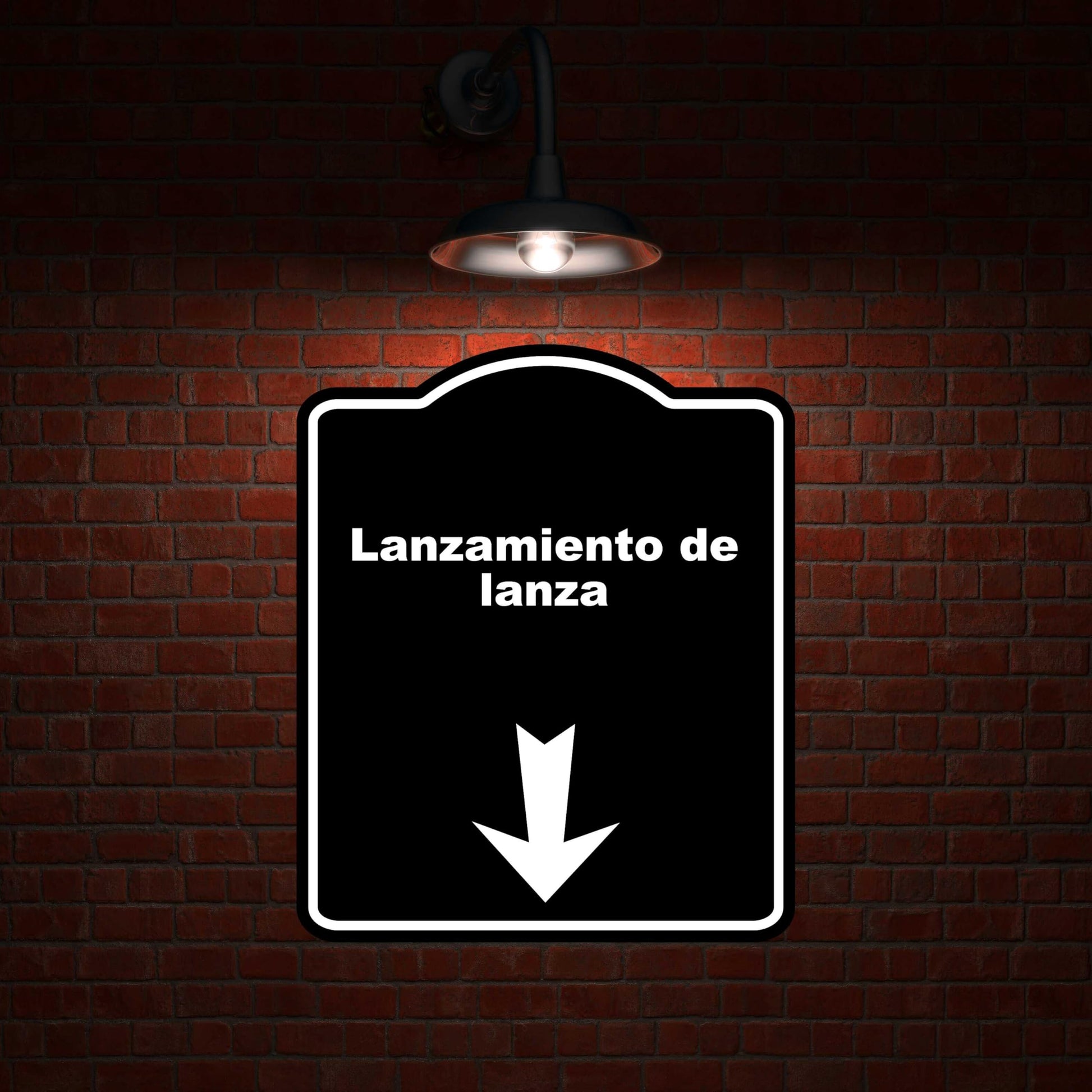 Black Lanzamiento de lanza Spanish Black Sign Arrow Down Aluminum Composite Sign 20 x 24 inches