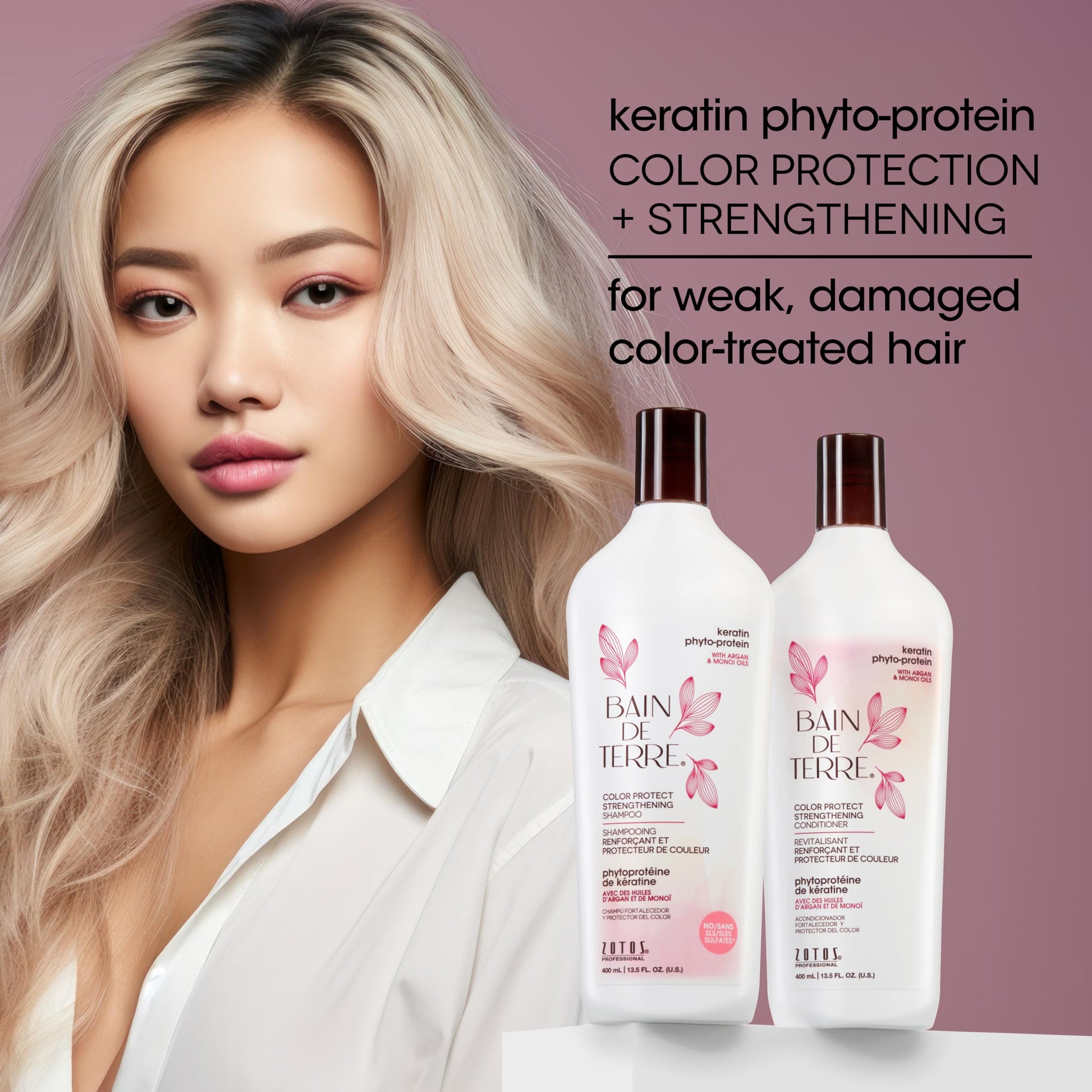 Slate Gray Bain de Terre Keratin Phyto-Protein Color Protect Strengthening Conditioner, Color-Safe Strengthening for Weak & Damaged Hair, Sulfate-Free, Paraben-Free 13.5 Fl Oz