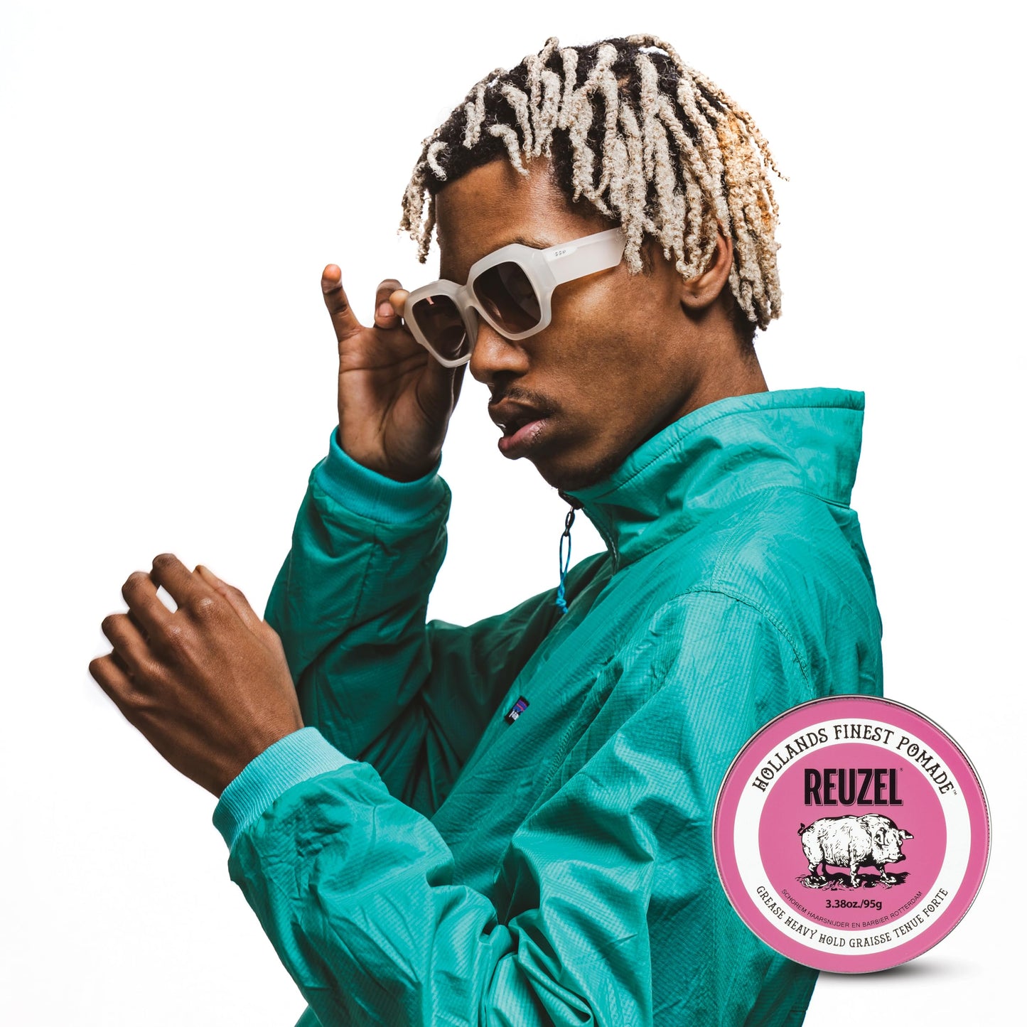 White Smoke REUZEL Pink Grease Pomade, Strong All Day Hold, Oil-Based Styling Wax, Medium Shine, Easy To Wash Out, For All Hair Types