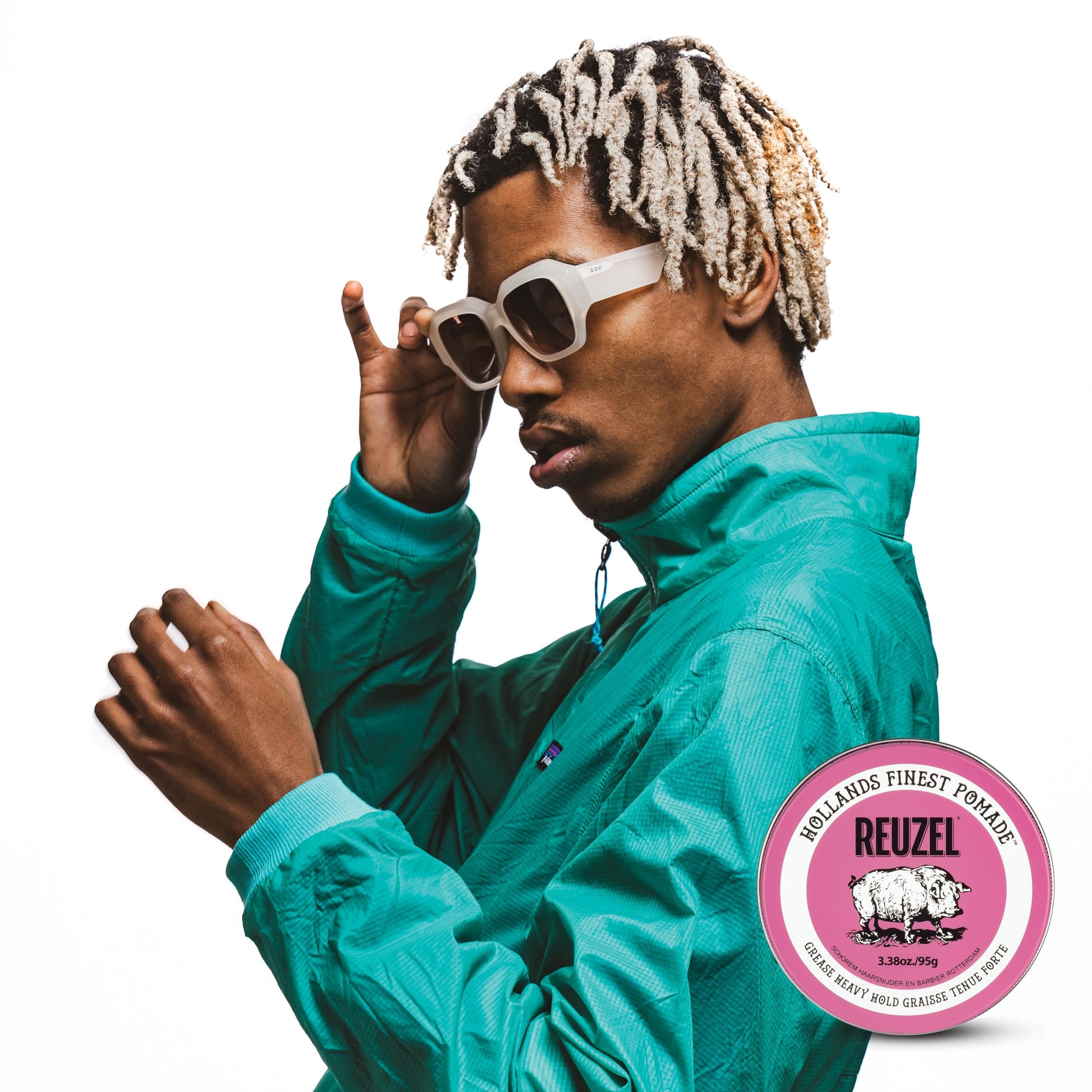 White Smoke REUZEL Pink Grease Pomade, Strong All Day Hold, Oil-Based Styling Wax, Medium Shine, Easy To Wash Out, For All Hair Types