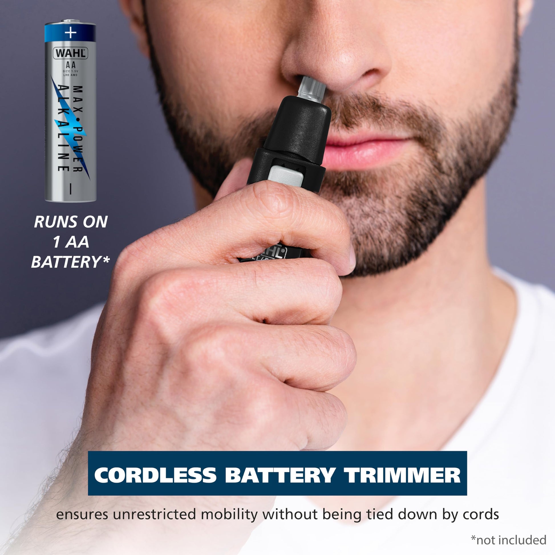 White Smoke Wahl Battery Nose, Ear, & Eyebrow Wet/Dry Personal Nose Hair Trimmer for Men and Women - Model 5567-2701