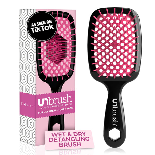 Cepillo desenredante FHI Heat UNbrush para un cepillado sin dolor en todo tipo de cabello húmedo o seco: cerdas antiestáticas DuoFlex duraderas, mango ligero, cepillo ventilado, color flor de cerezo.