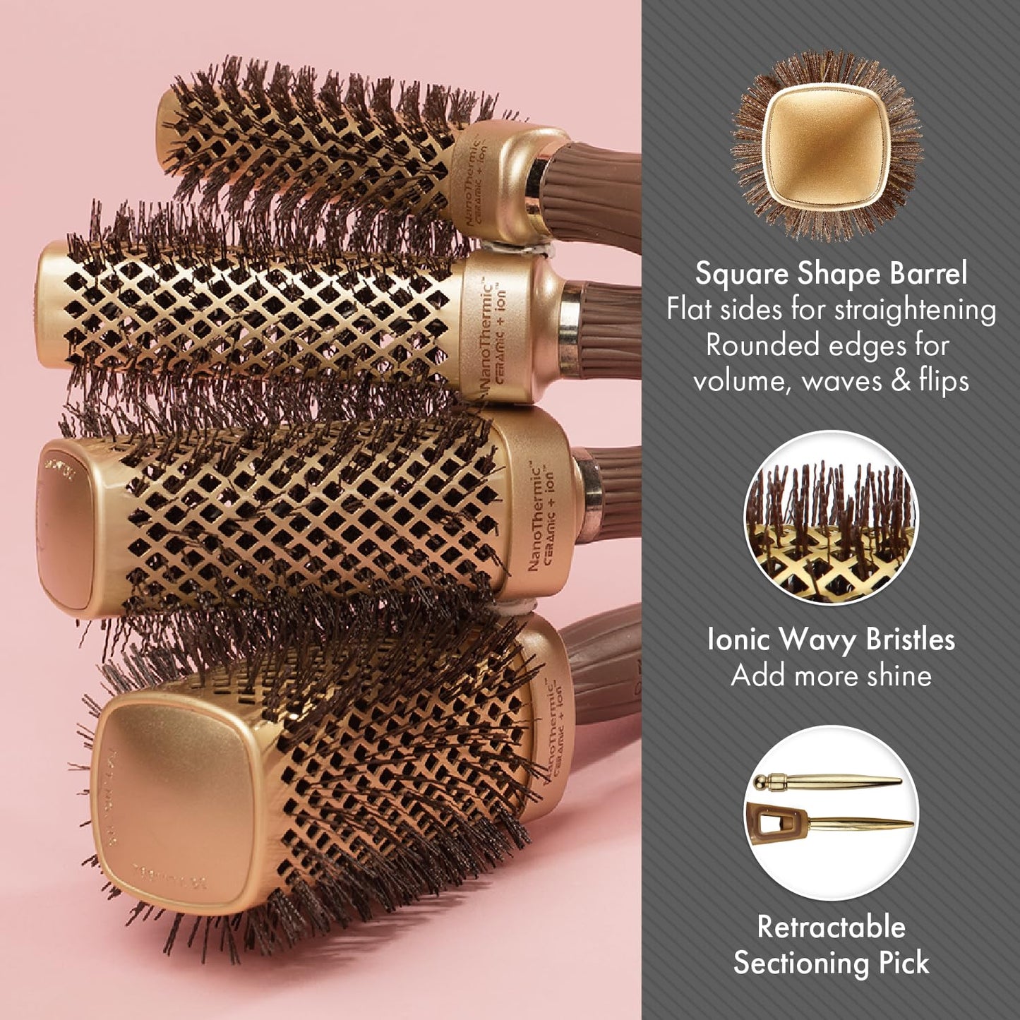 Dim Gray Olivia Garden NanoThermic Ceramic + Ion Square Shaper Thermal Hair Brush - Not Electrical - Professional Blowout Brush for Normal to Thick Hair - 1"-Diameter Barrel - NT-S20