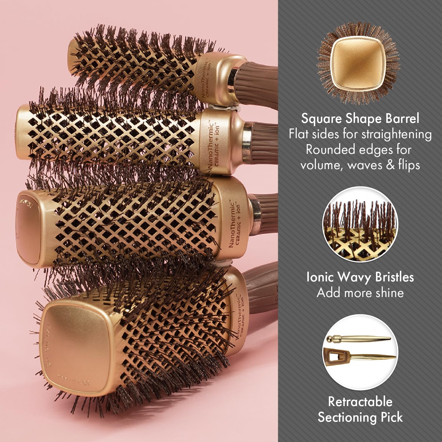 Dim Gray Olivia Garden NanoThermic Ceramic + Ion Square Shaper Thermal Hair Brush - Not Electrical - Professional Blowout Brush for Normal to Thick Hair - 1"-Diameter Barrel - NT-S20