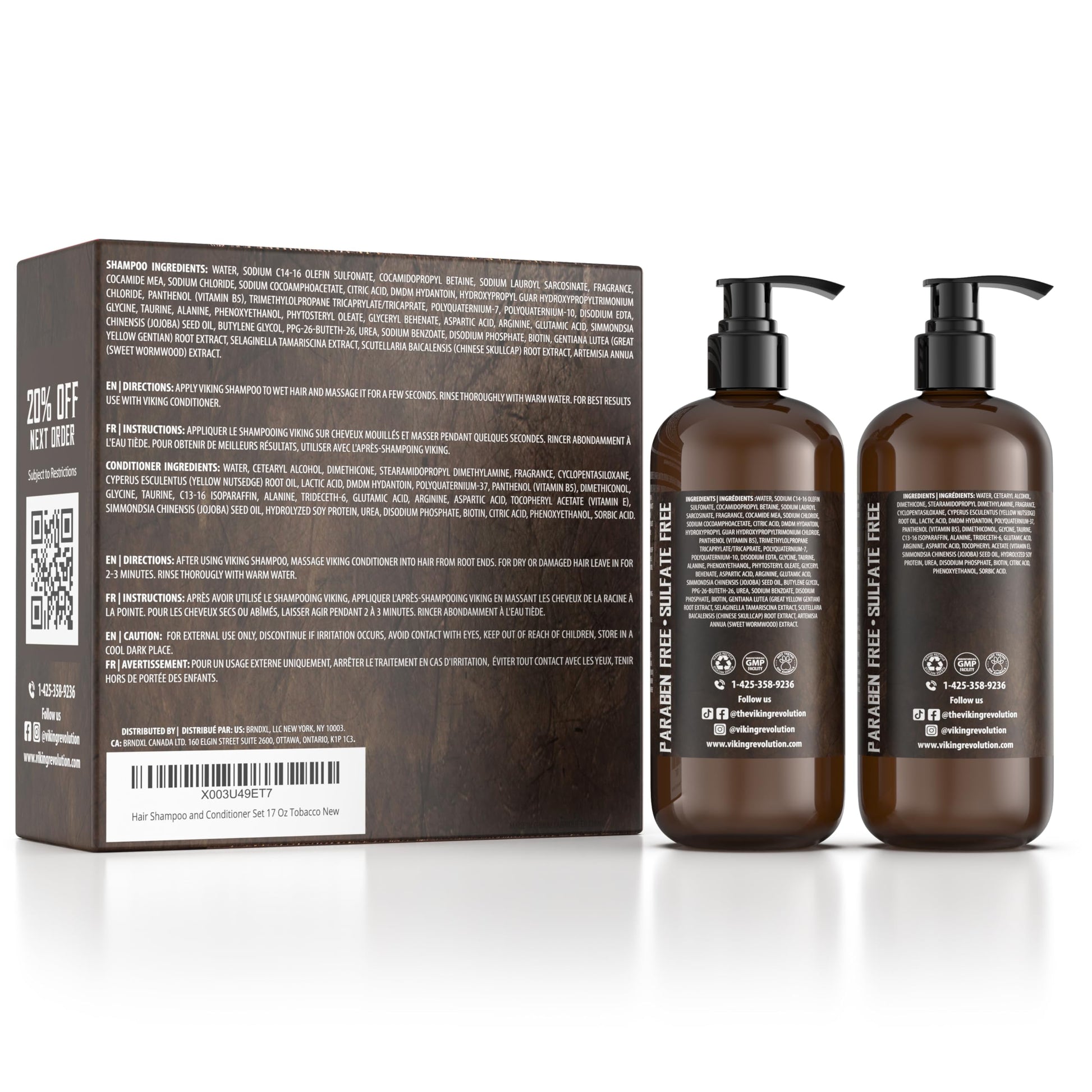 White Smoke Viking Revolution Sweet Tobacco Mens Shampoo and Conditioner Set with Biotin and Jojoba Oil - Natural Hair Shampoo and Hair Conditioner for Men with Vitamin B5 - Mens Shampoo for Thinning Hair (17Oz)