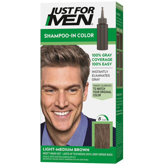 White Smoke Just For Men Shampoo-In Color (Formerly Original Formula), Mens Hair Color with Keratin and Vitamin E for Stronger Hair - Light-Medium Brown, H-30, Pack of 1