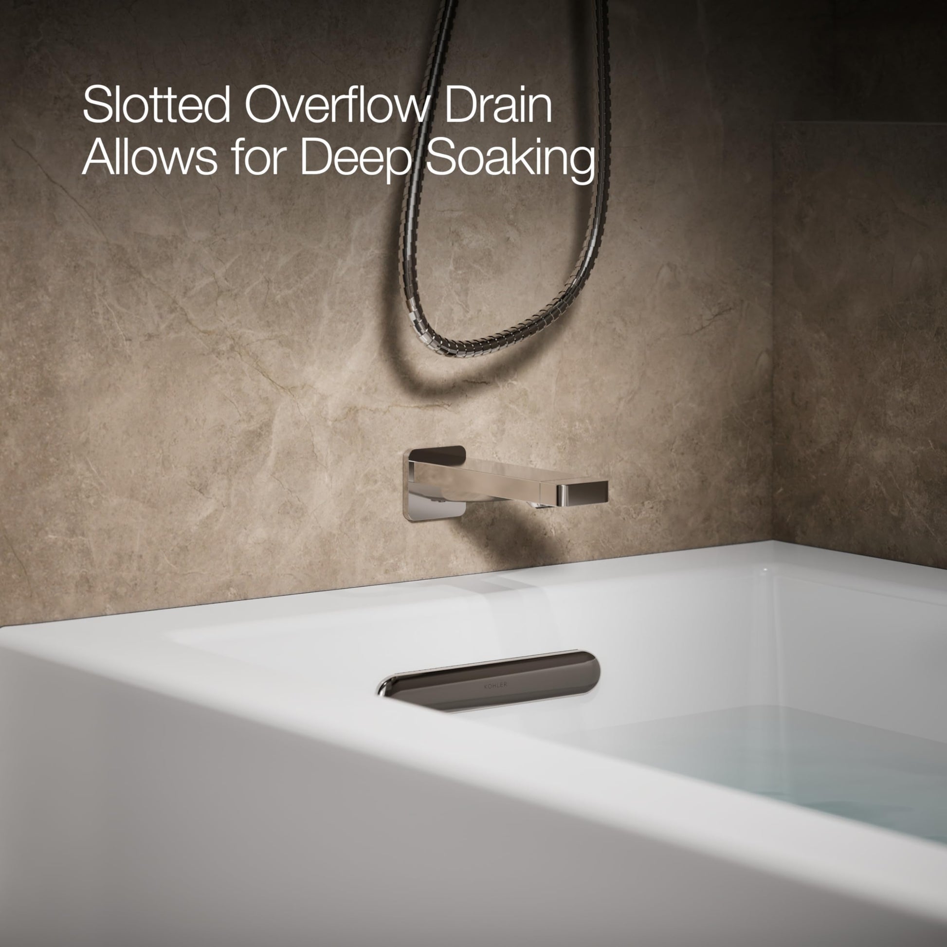 Dark Gray Kohler K-20202-LA Underscore 60" Soaking Bathtub for Three Wall Alcove Installation with Left Drain and 68 Gallon Water Capacity - White