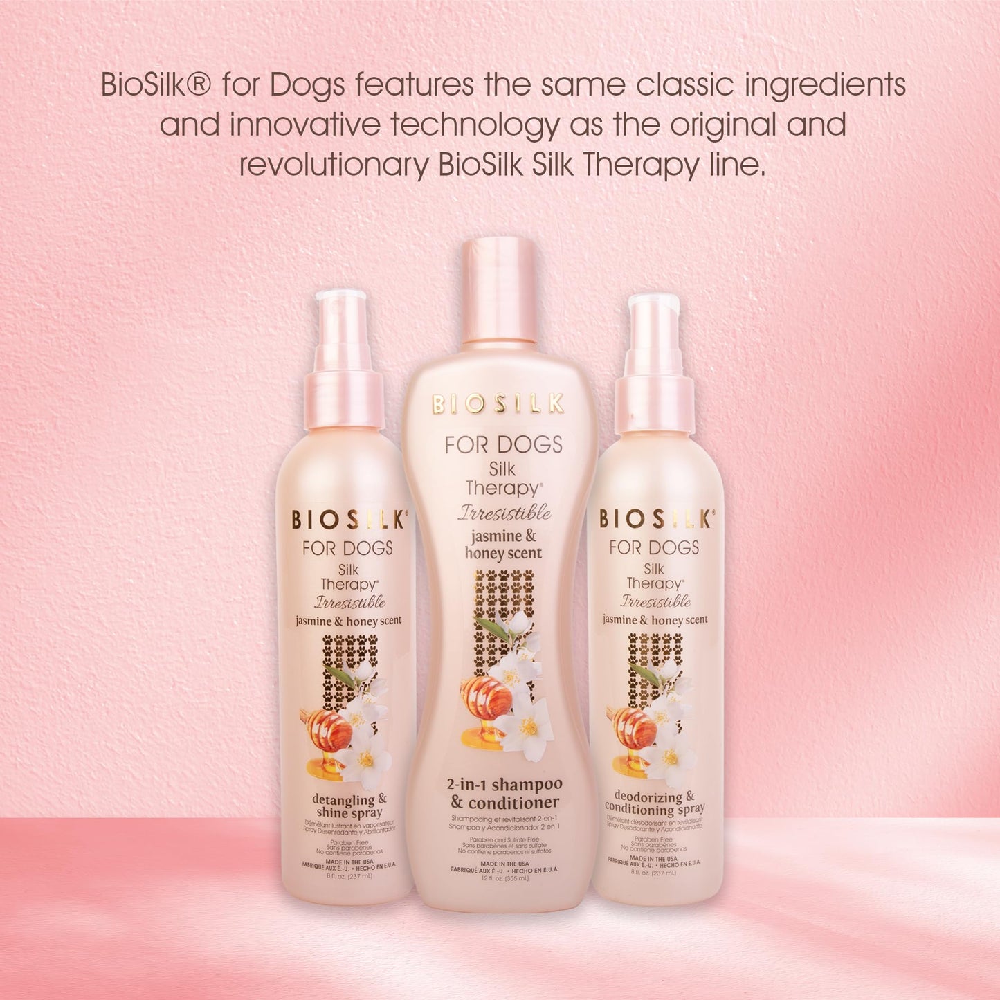 Misty Rose BioSilk for Dogs Silk Therapy Irresistible 2-in-1 Shampoo and Conditioner, Jasmine and Honey Scent, Hydrolyzed Silk Proteins, Paraben Free, pH Balanced for Dogs, Safe 8 Weeks+, 12 fl oz