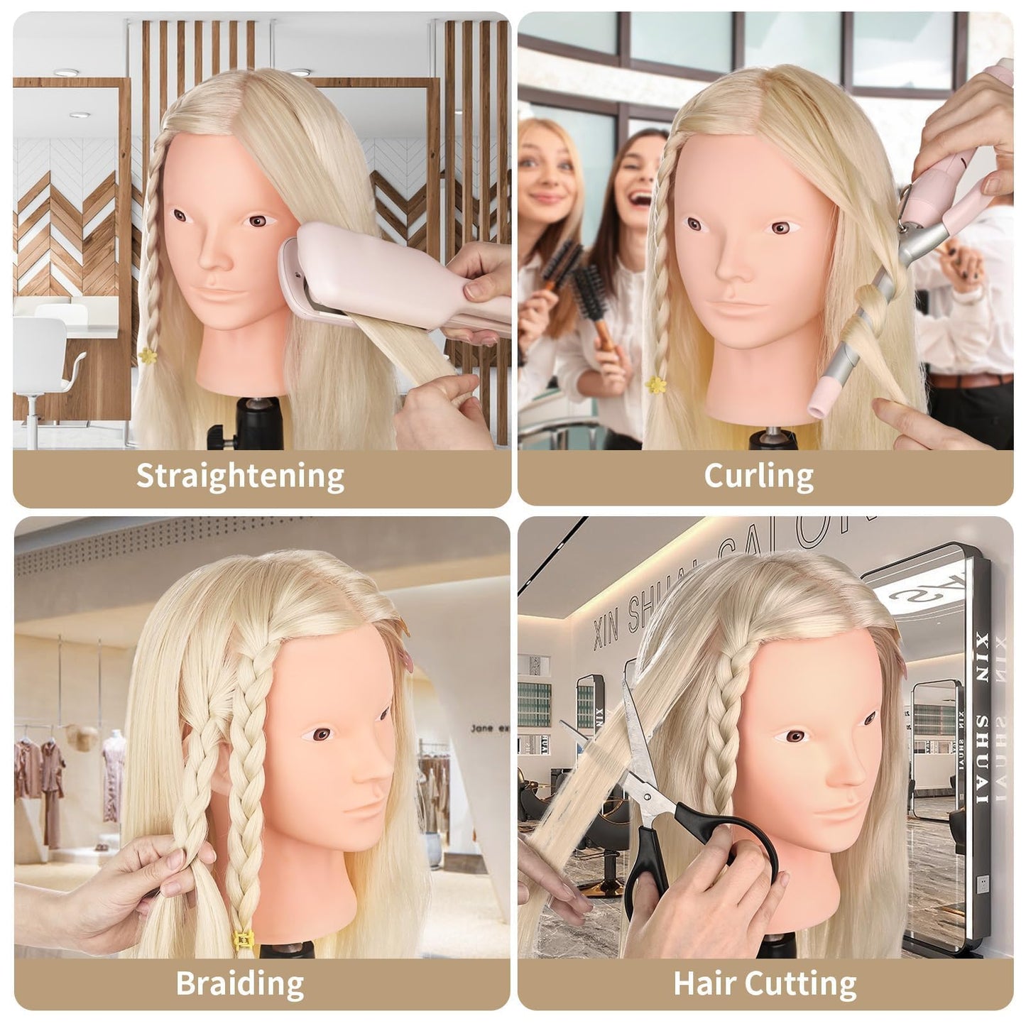 Tan 26"-28" Mannequin Head with 80% Real Hair– Cosmetology Training Doll Head for Hair Styling, Braiding & Makeup Practice – No Makeup
