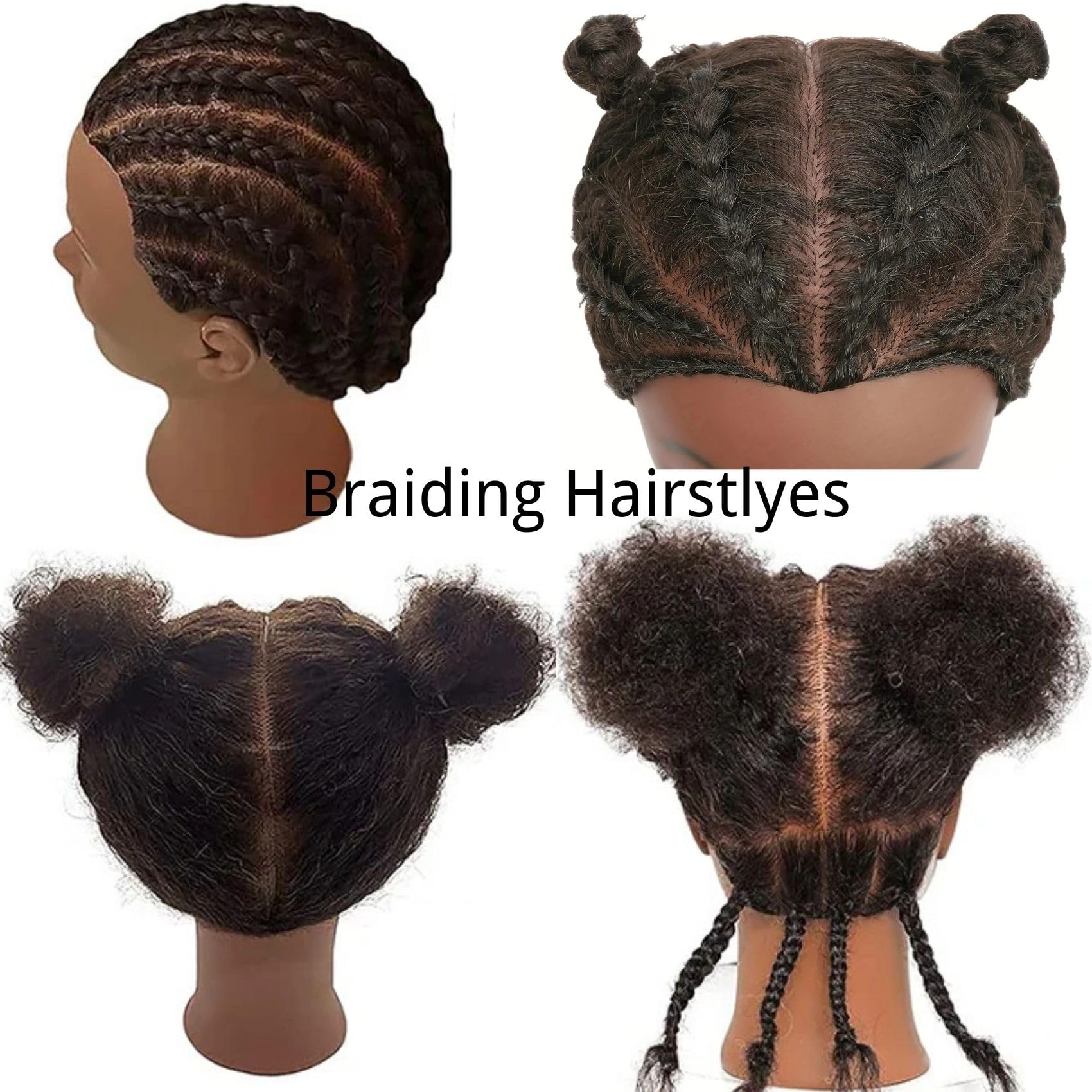 White Smoke Afro Curly Hair Mannequin Head for Braiding Practice, 8" Real Human Hair Mannequin Head for Cosmetology Students Mannequin Doll Head for Hair Styling Kids