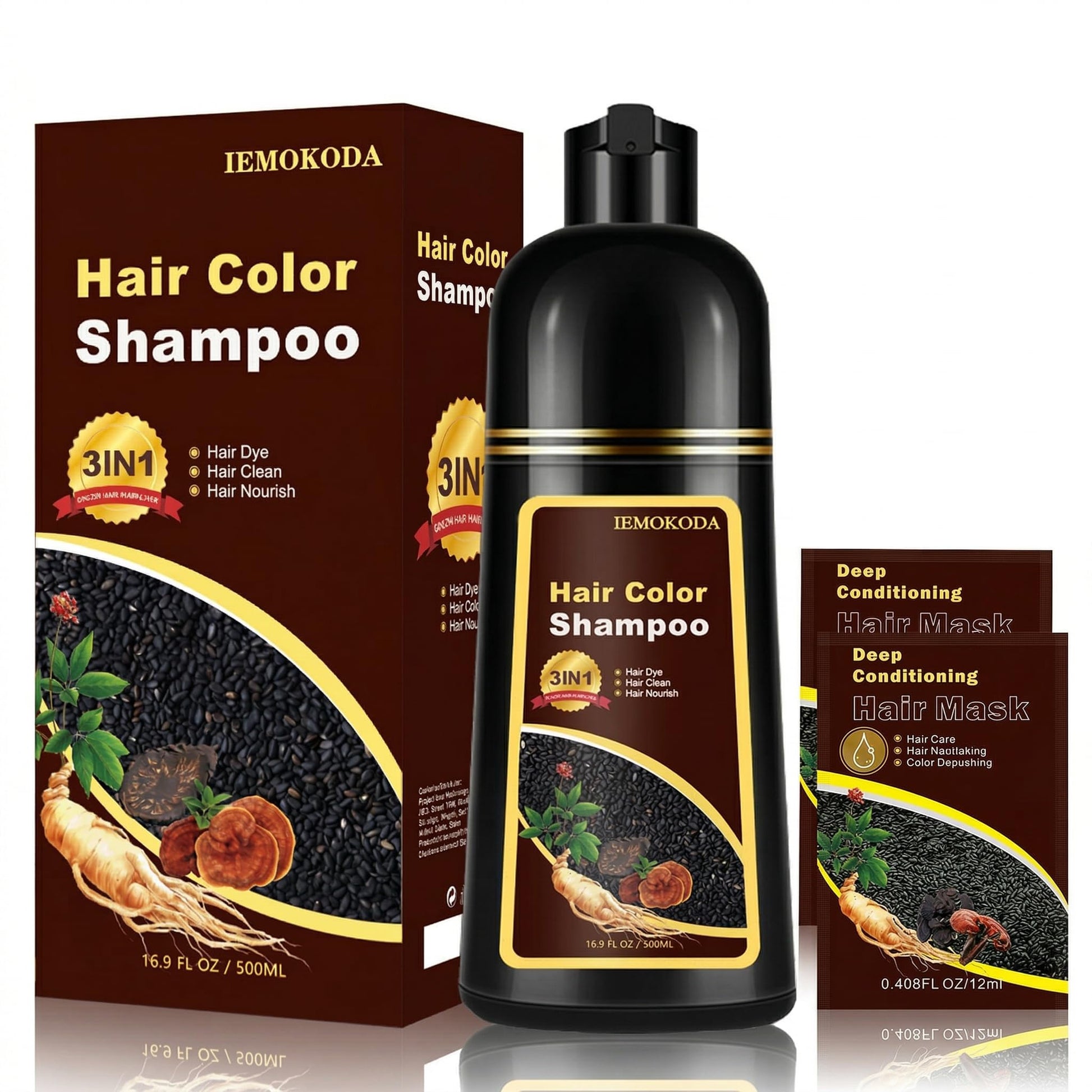 White Smoke Fvquhvo Natural Instant 3 in 1 Hair Color Dye Shampoo for Gray Hair - Men & Women, Long Lasting Dark Brown