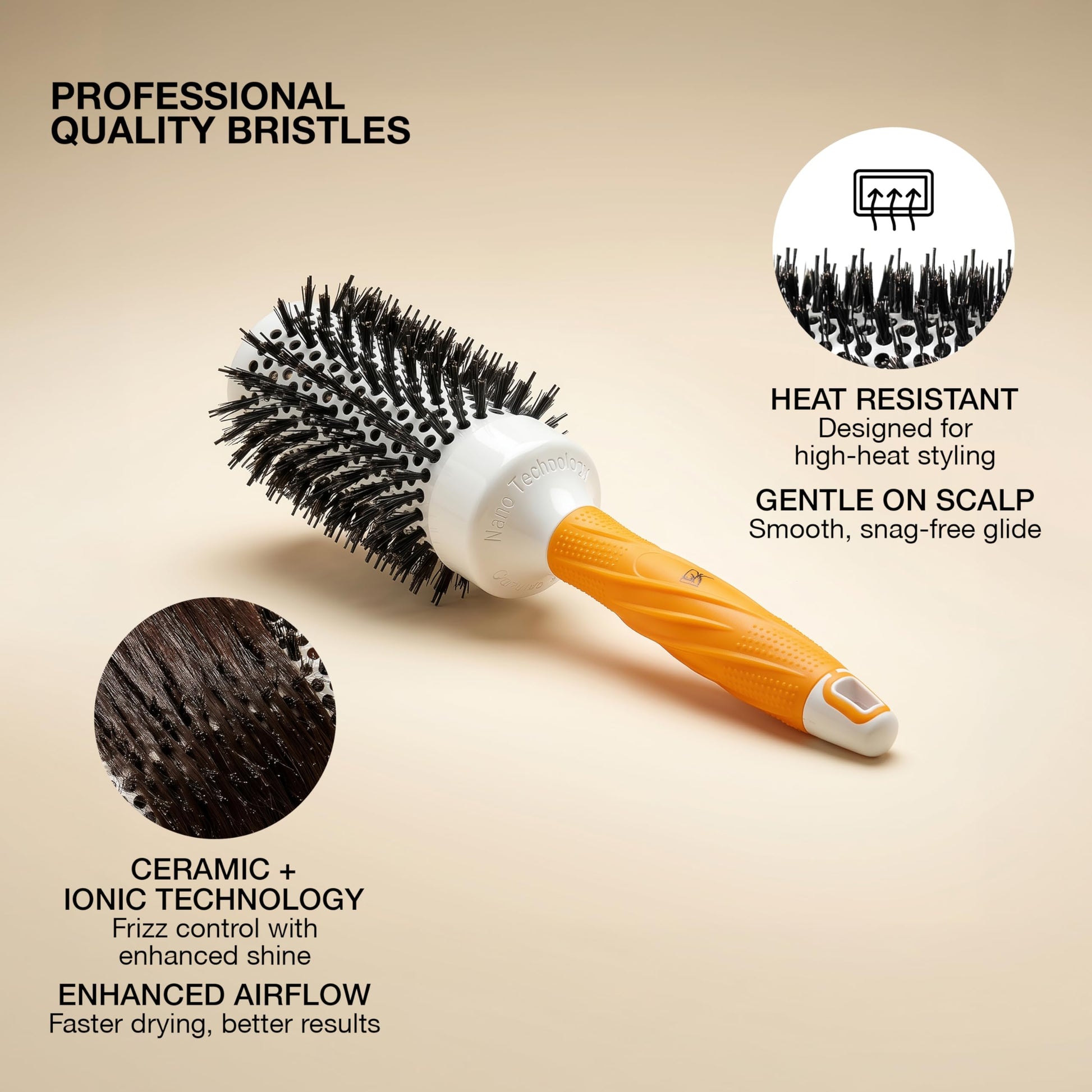 Antique White GK HAIR Global Keratin Professional Large Thermal Extra Round Brush 43mm Ceramic Coated Barrel Anti Static Frizz Control Blow Drying Styling Detangling for Long Short Curly Tangle Straight Hair Unisex