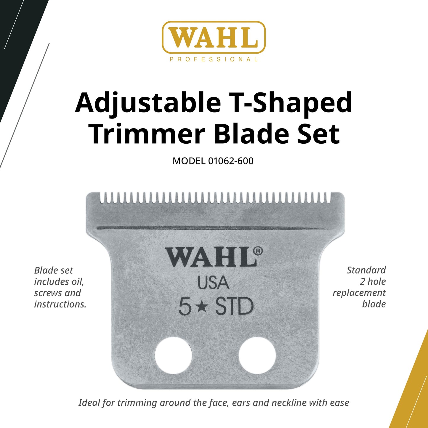 White Smoke Wahl Professional Adjustable T-Shaped Trimmer Blade, Precision Replacement Blade for Detailer and Hero Trimmers
