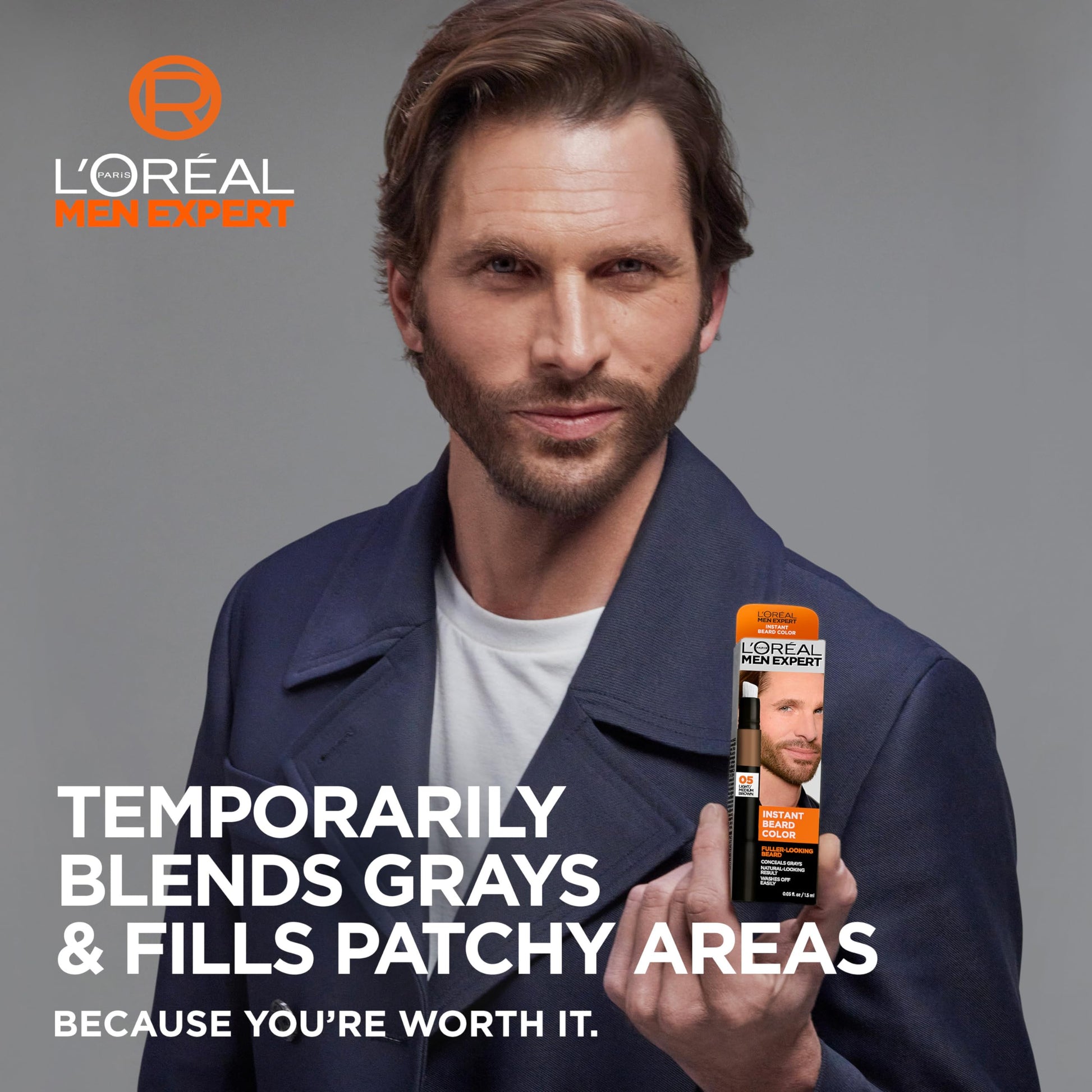 Light Slate Gray L’Oreal Paris Men Expert Instant Temporary Beard Color, Beard Filler for a Natural and Fuller-Looking Beard, 05 Light Medium Brown, 0.05 Fl Oz