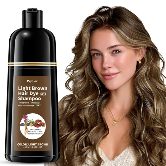 White Smoke Prypvix Light Brown Hair Dye Shampoo for 100% Gray Coverage, Natural Herbal 3 IN 1 Formula Hair Color Shampoo, Semi-Permanent Color for Women & Men, Nourishes with Botanicals, Ammonia & Paraben Free