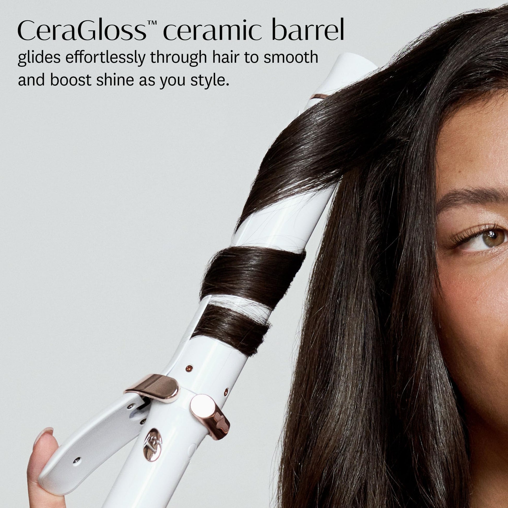 Light Gray T3 SinglePass Curl X Extra-Long Barrel 1", 1.25", 1.5" Curling Iron with 9 Heat Settings and Ceramic Barrel for Fast Styling and Lasting Results on All Hair Types