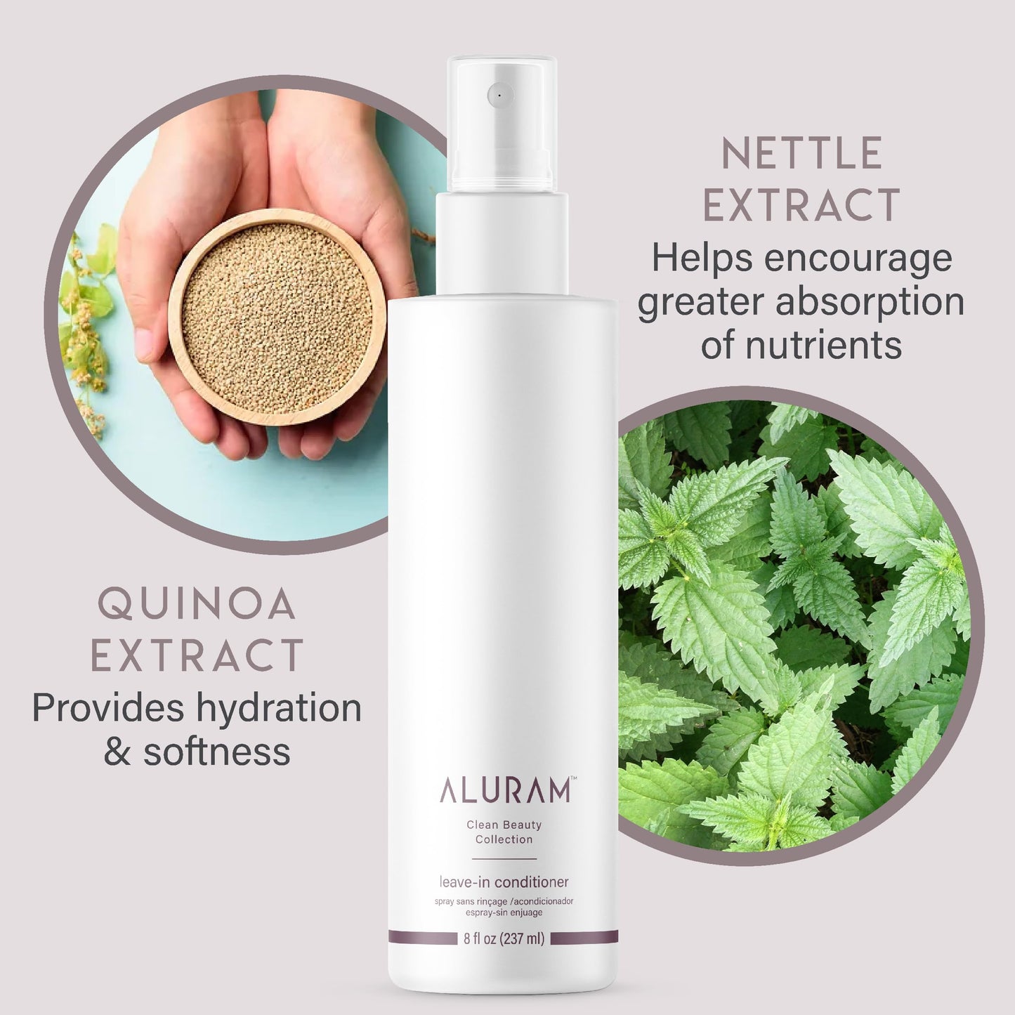 Light Gray ALURAM Coconut Water Leave-In Conditioner for Healthy, Hydrated Hair, 8 Fl Oz