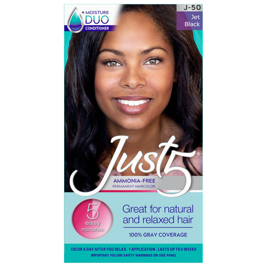 Black Just 5 Women's 5 Minute Permanent Hair Color with Conditioner, Grey Hair Coloring for Women - Jet Black