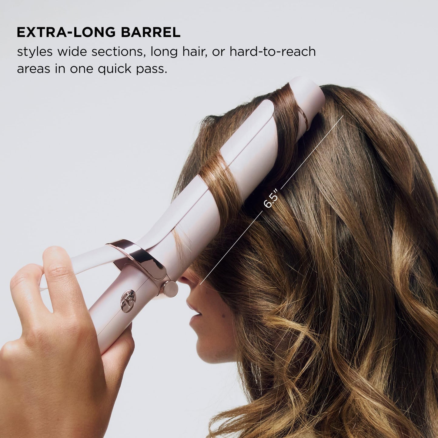Light Gray T3 SinglePass Curl X Extra-Long Barrel Curling Iron with 9 Heat Settings and Ceramic Barrel for Fast Styling and Lasting Results on All Hair Types
