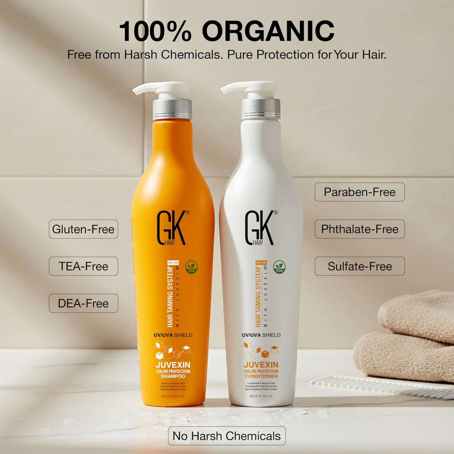 Gray GK HAIR Color Protection Shield Shampoo and Conditioner – Blocks UV/UVA Rays – Color Treated Hair from Fading – Deep Hydration, Frizz Control, Restores Softness and Hydration