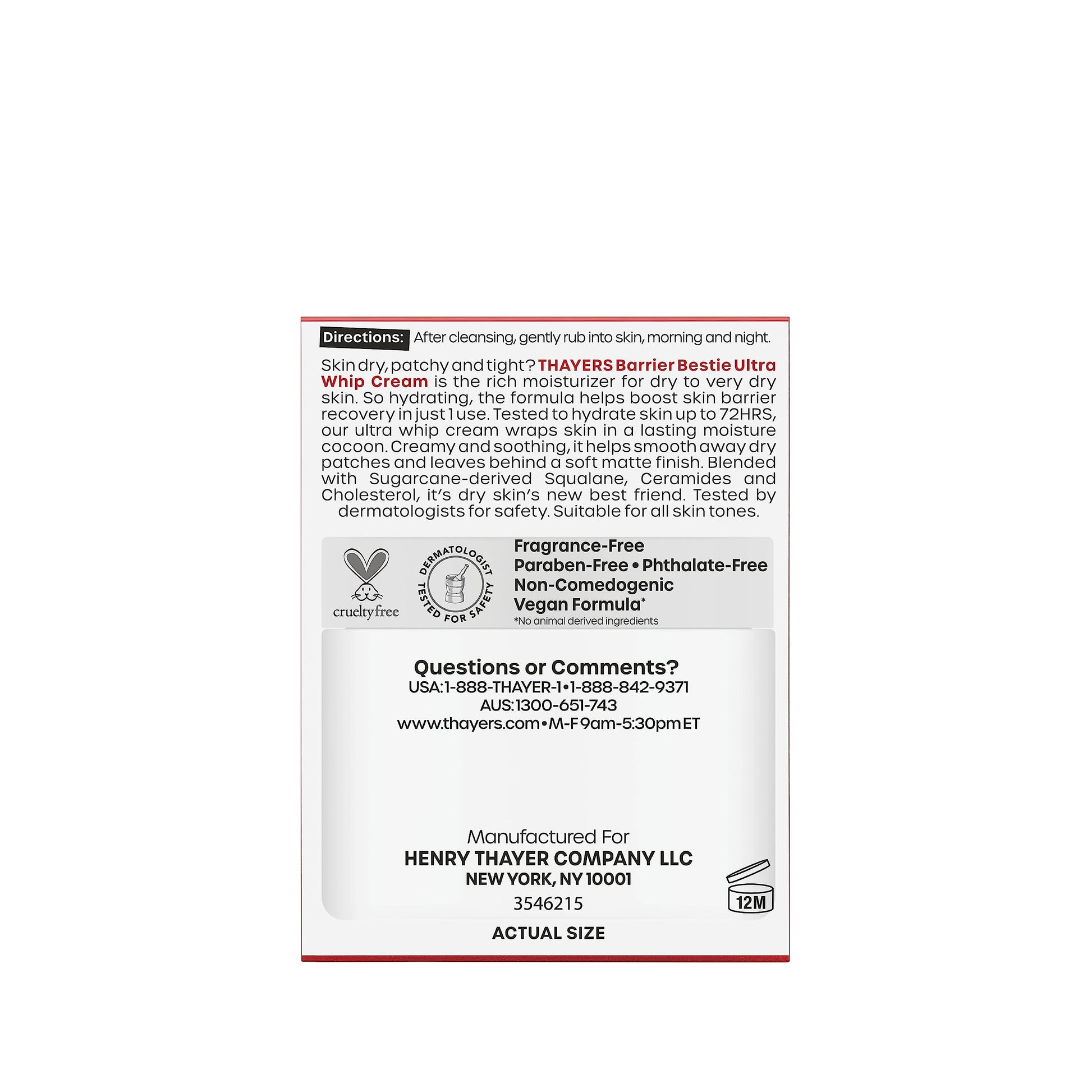 White Smoke THAYERS Barrier Bestie Ultra Whip Face Cream, Moisturizer with Sugarcane Squalane and Ceramides, Skin Care for Dry to Very Dry Skin, 2.0 Oz
