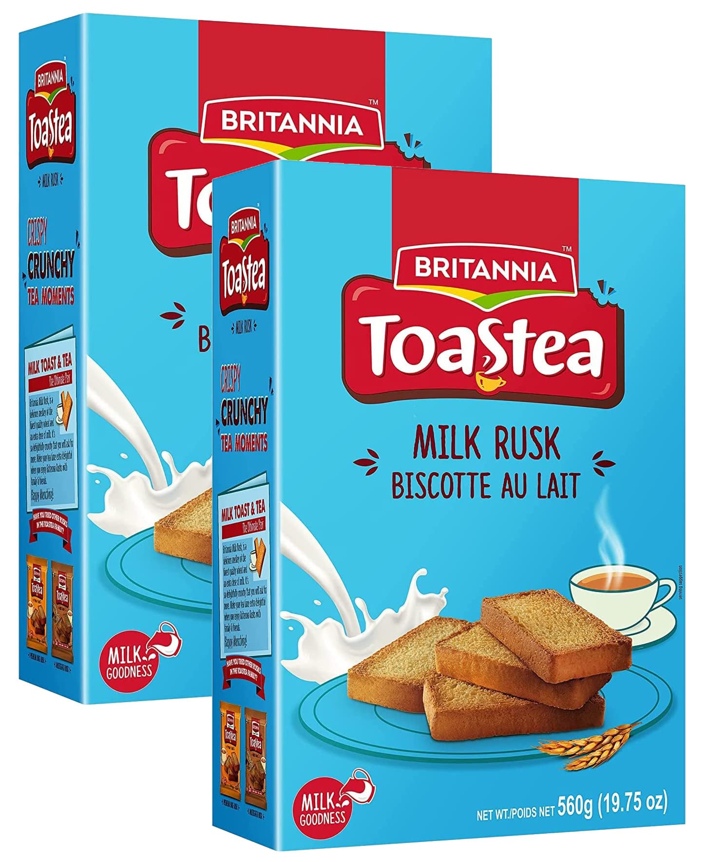 White Smoke Britannia Toastea Milk Rusk 19.75oz (560g) - Biscotte Au Lait Crispy, Crunchy Tea Moments Breakfast & Time Snacks Halal and Suitable for Vegetarians (Pack of 2)